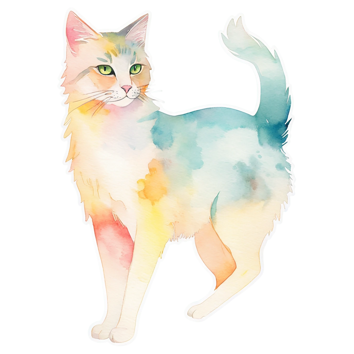 Cat watercolor sticker isolated on transparent background #14848