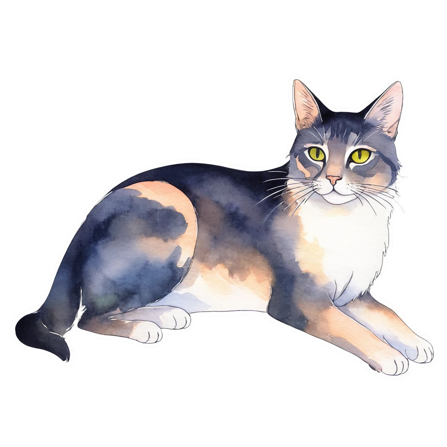 Cat watercolor sticker isolated on transparent background #14853