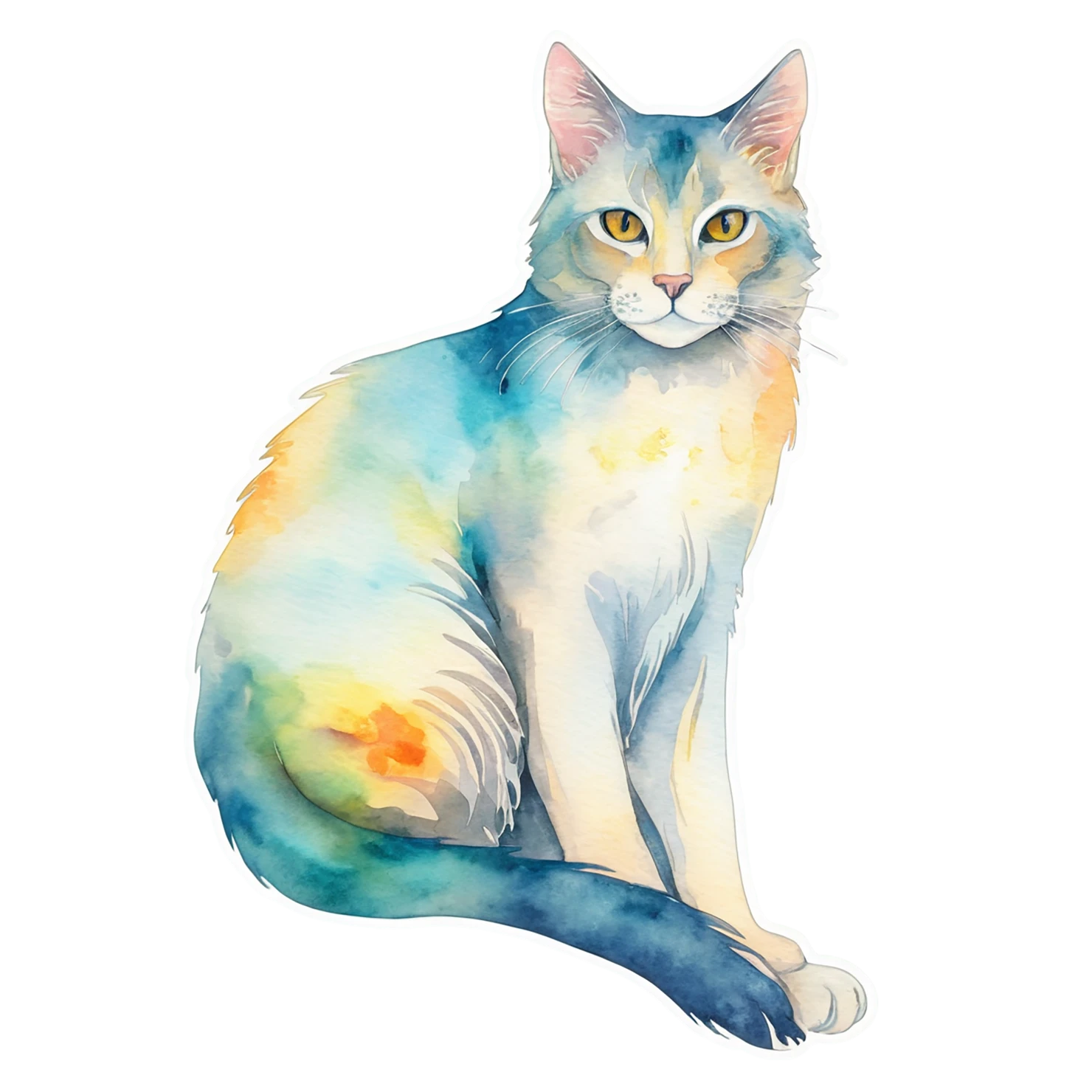 Cat watercolor sticker isolated on transparent background #14864