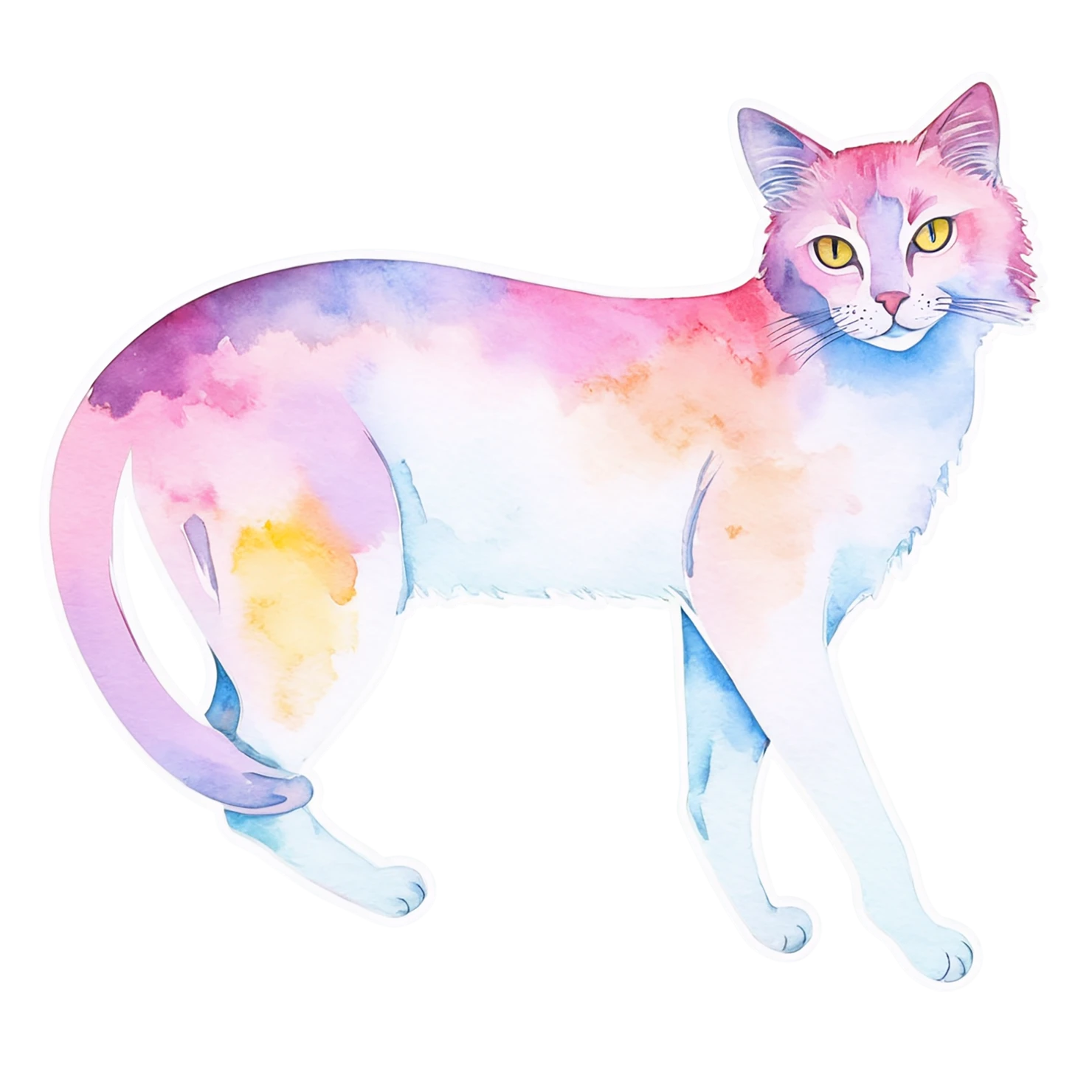 Cat watercolor sticker isolated on transparent background #14875