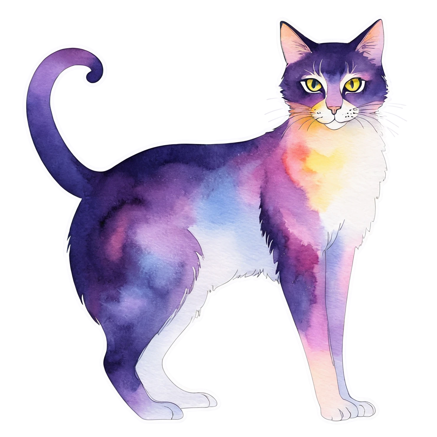 Cat watercolor sticker isolated on transparent background #14877