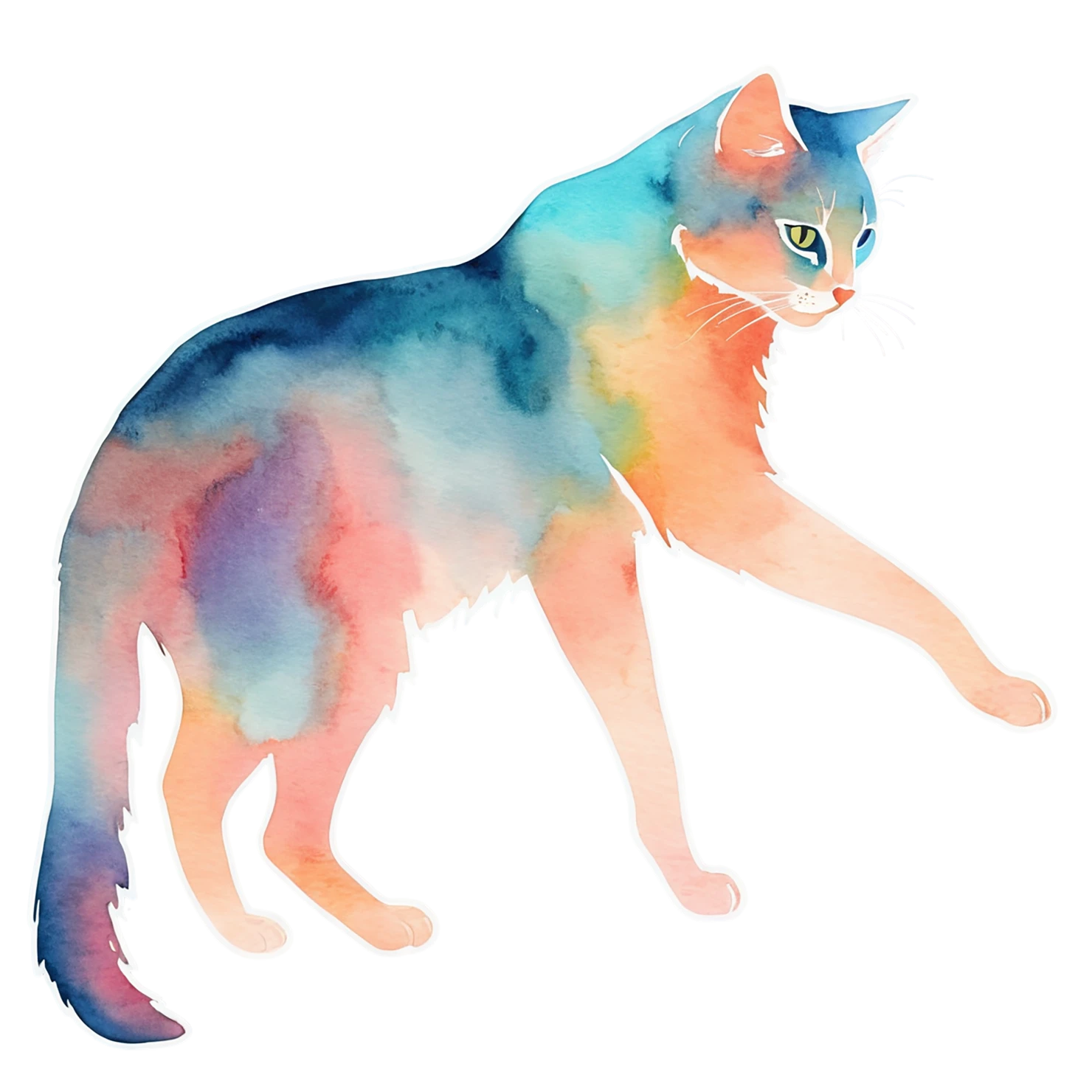 Cat watercolor sticker isolated on transparent background #14882