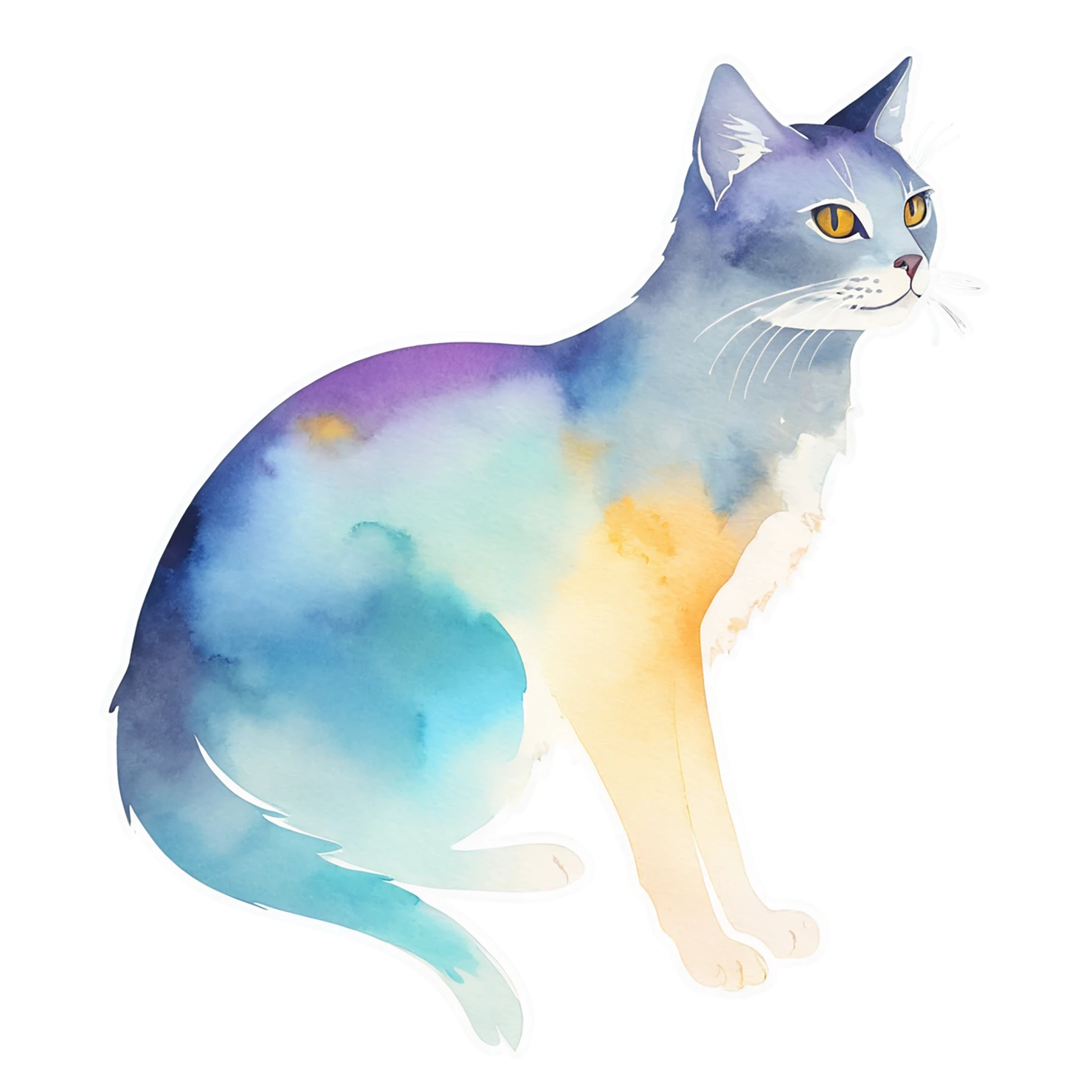Cat watercolor sticker isolated on transparent background #14883