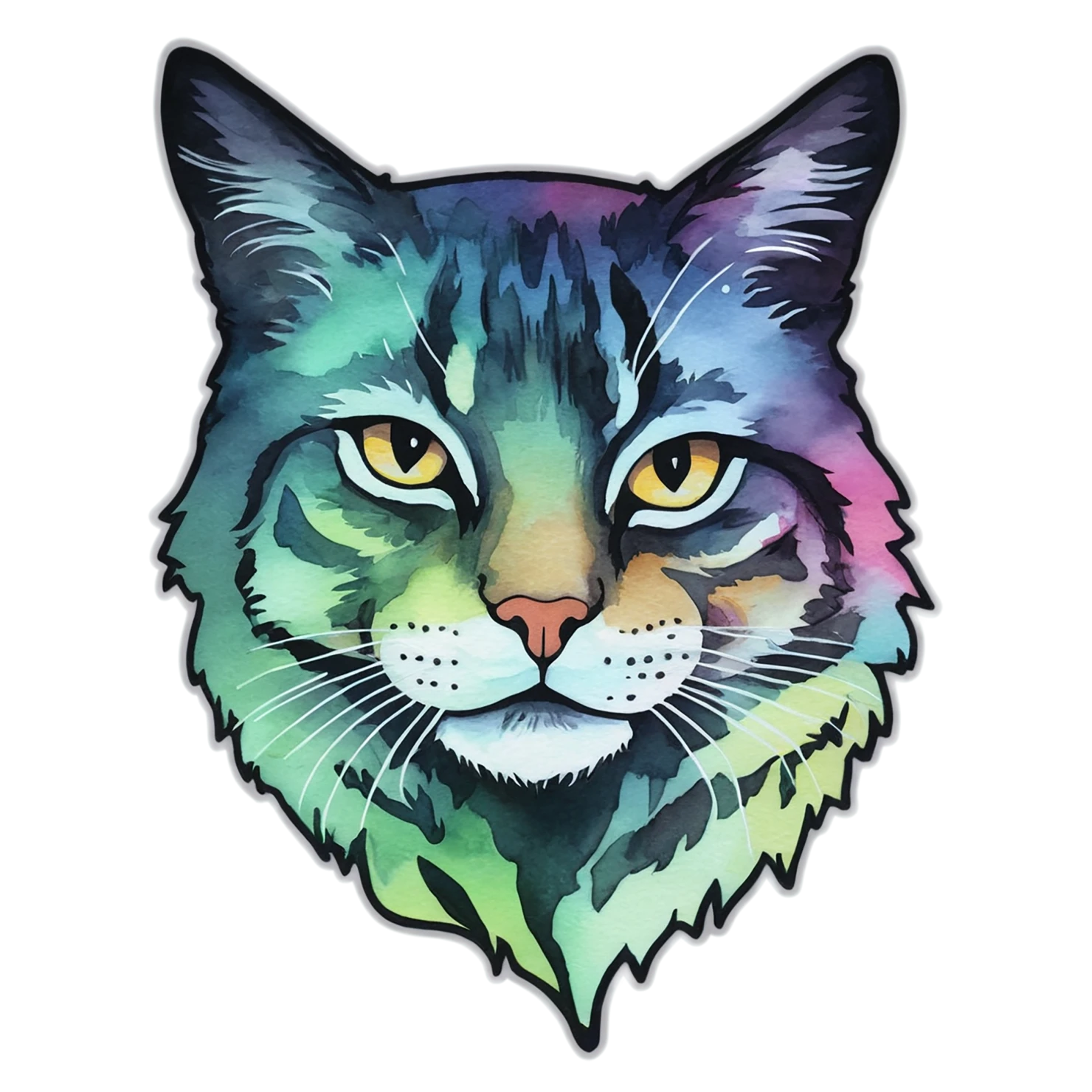 Cat watercolor sticker isolated on transparent background #14884