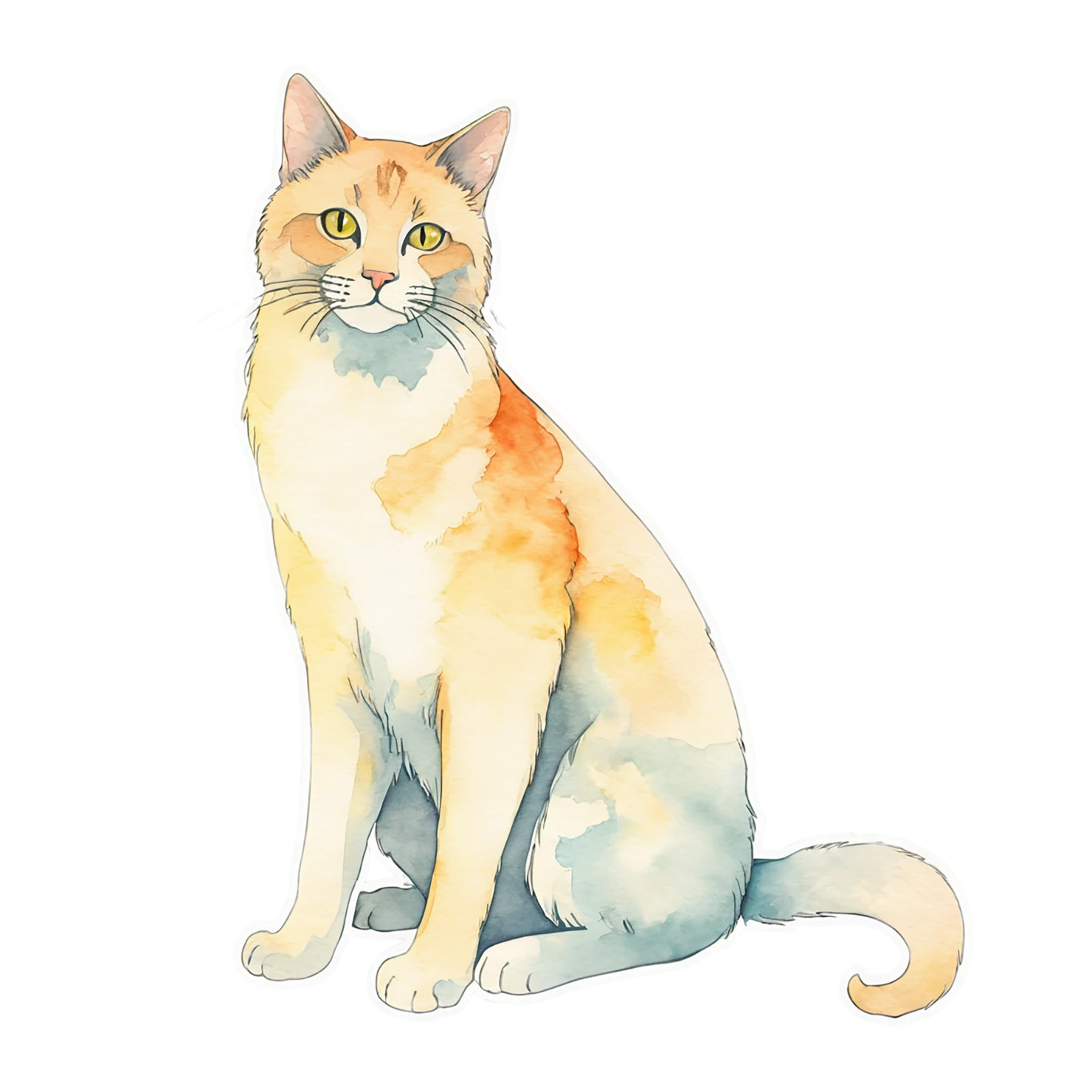 Cat watercolor sticker isolated on transparent background #14886