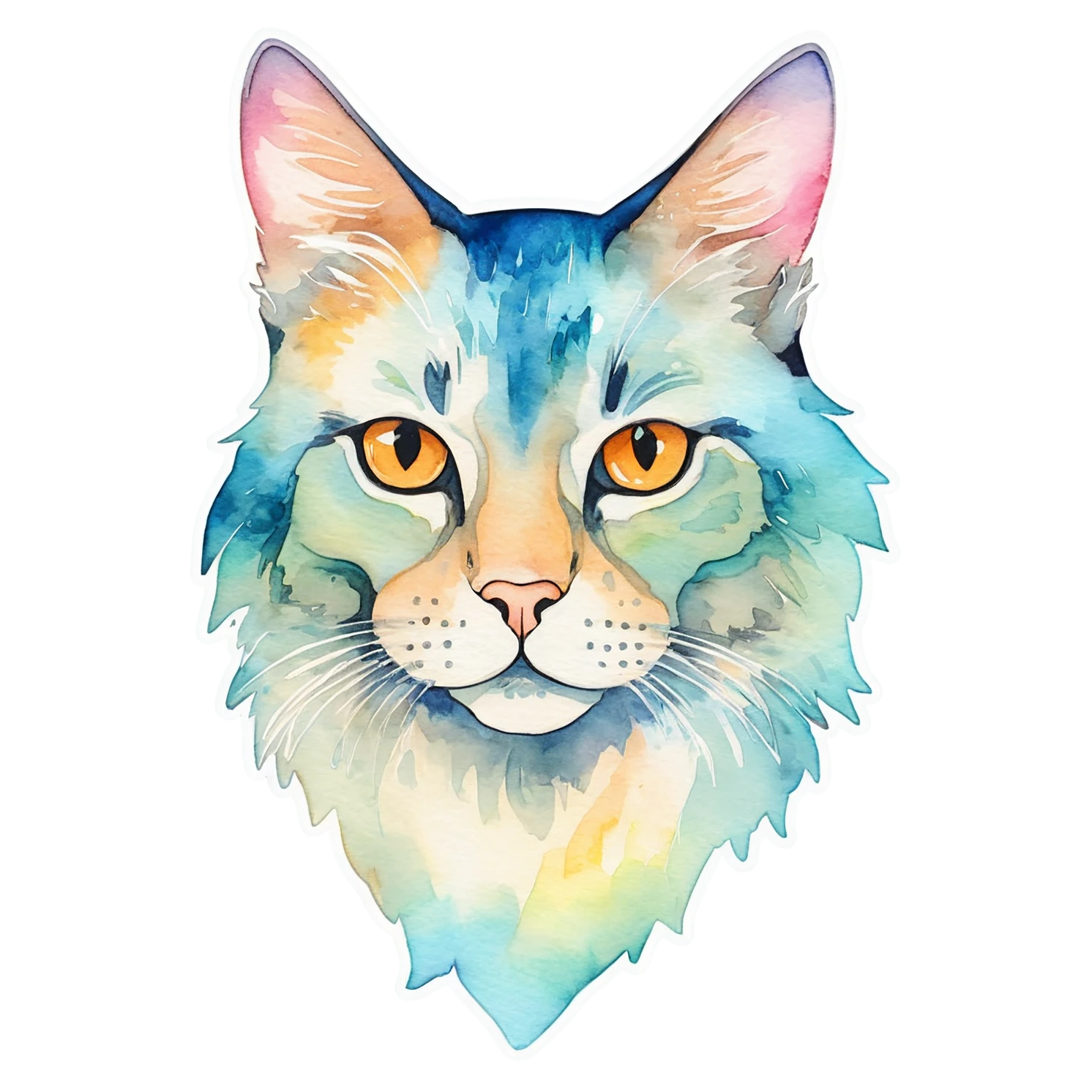 Cat watercolor sticker isolated on transparent background #14897