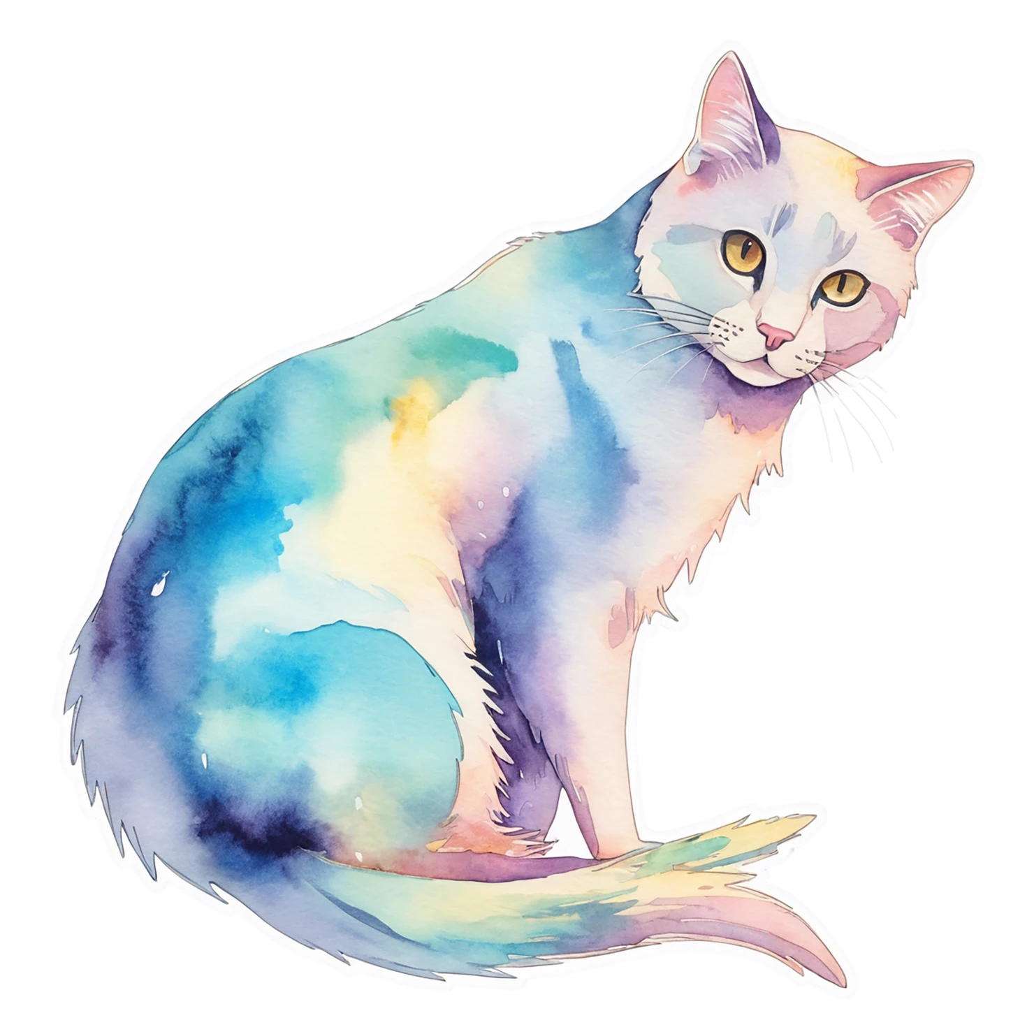 Cat watercolor sticker isolated on transparent background #14901