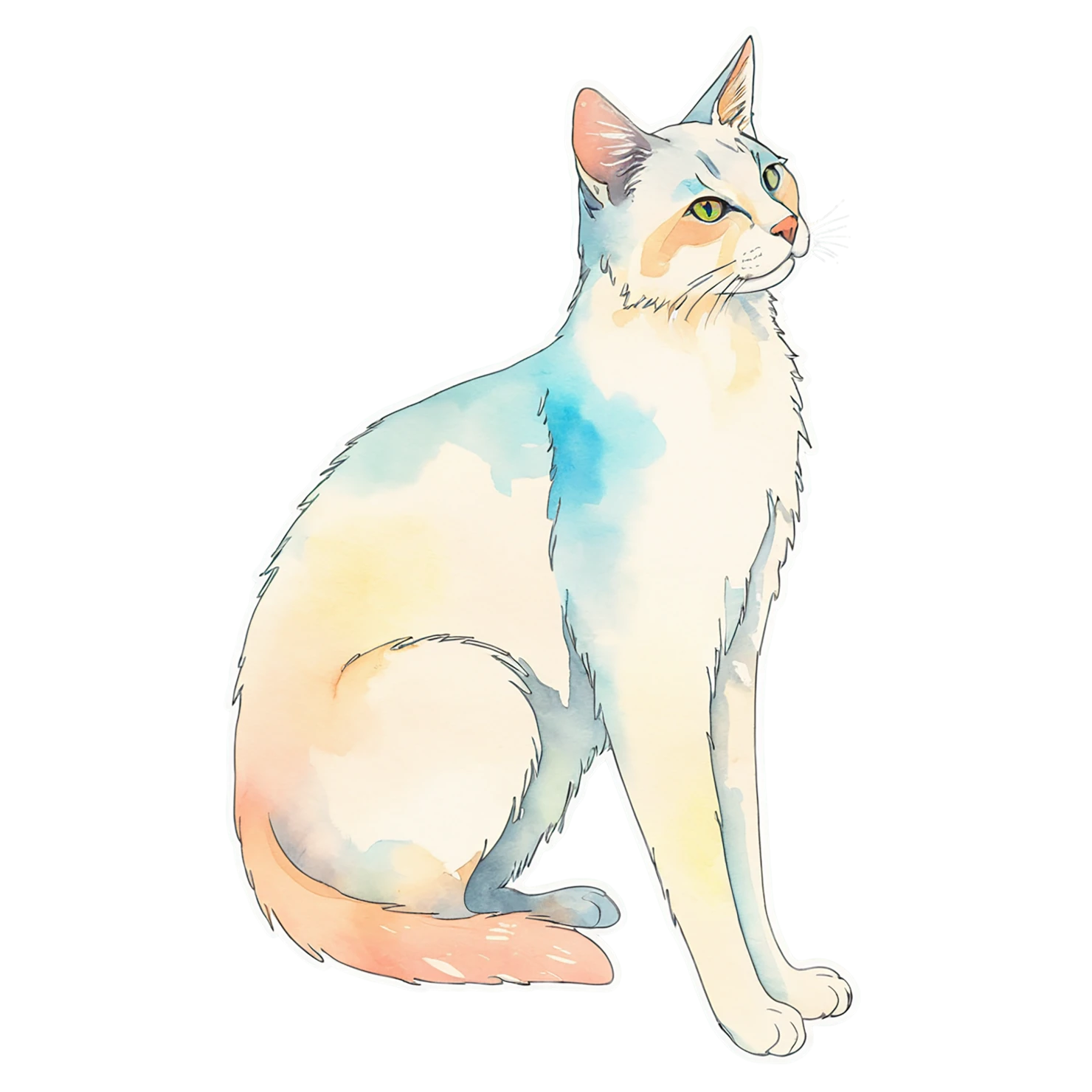 Cat watercolor sticker isolated on transparent background #14902