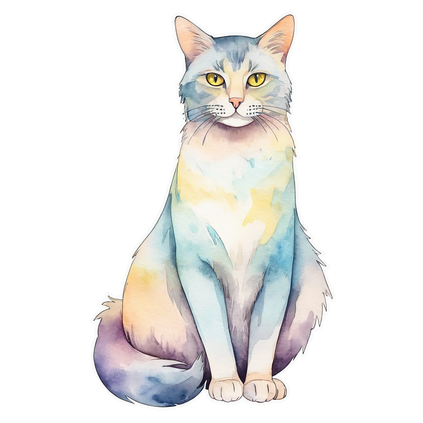 Cat watercolor sticker isolated on transparent background #14909