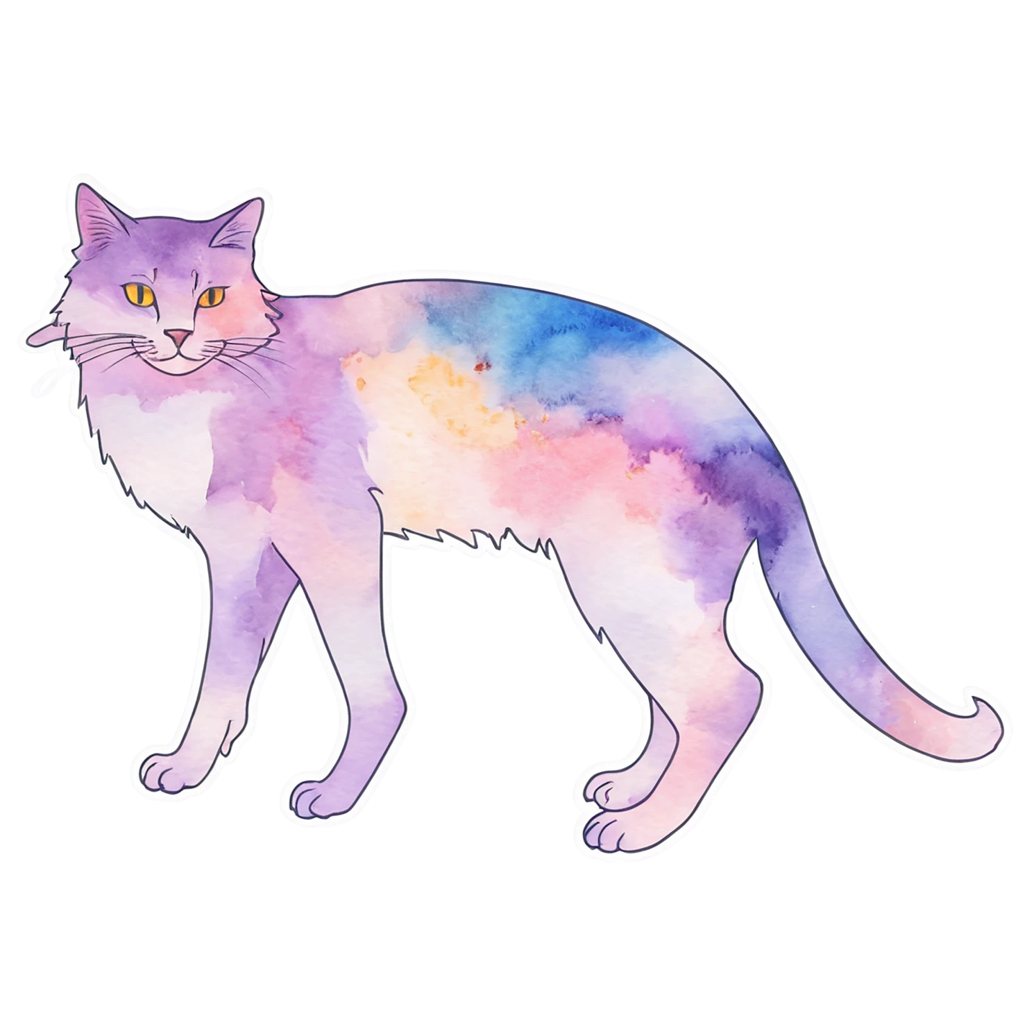 Cat watercolor sticker isolated on transparent background #14913