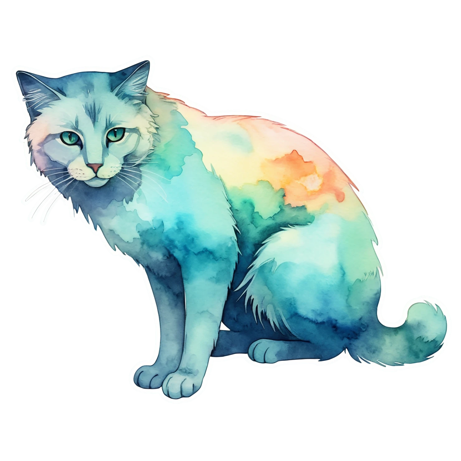 Cat watercolor sticker isolated on transparent background #14921