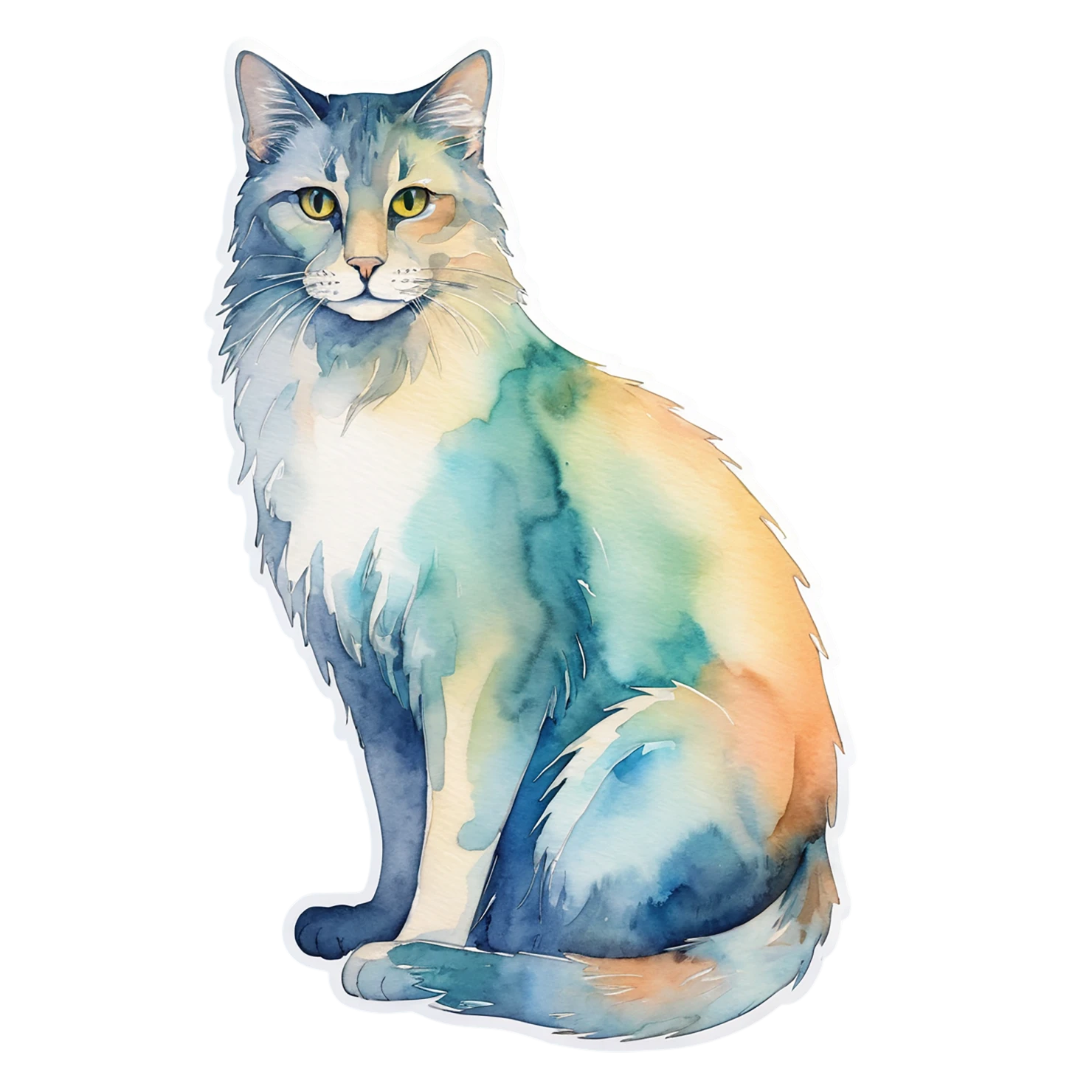 Cat watercolor sticker isolated on transparent background #14938