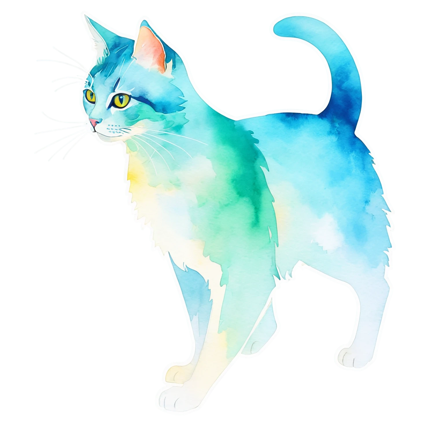 Cat watercolor sticker isolated on transparent background #14944