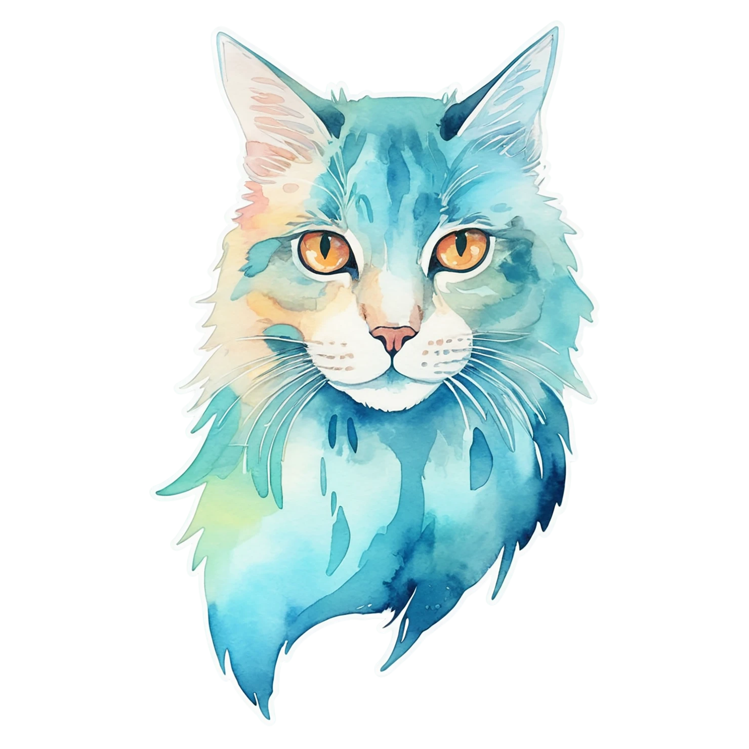 Cat watercolor sticker isolated on transparent background #14945