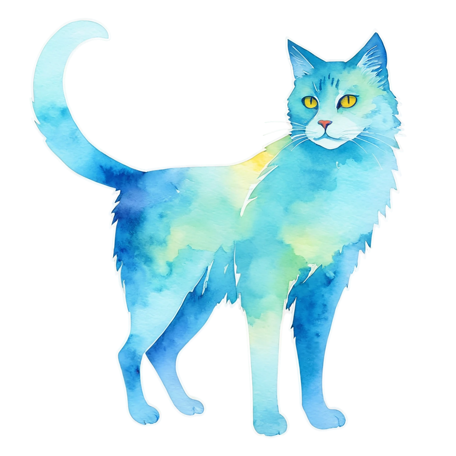 Cat watercolor sticker isolated on transparent background #14952