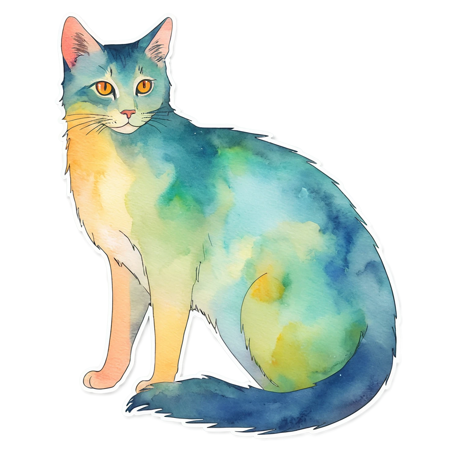 Cat watercolor sticker isolated on transparent background #14955