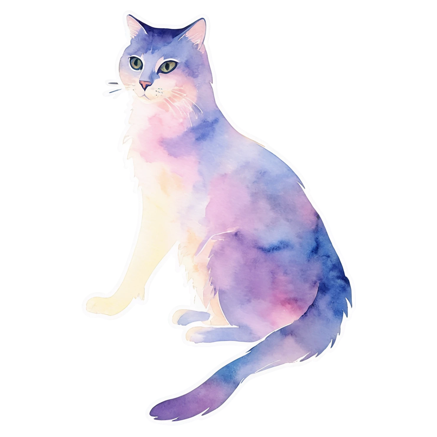 Cat watercolor sticker isolated on transparent background #14958