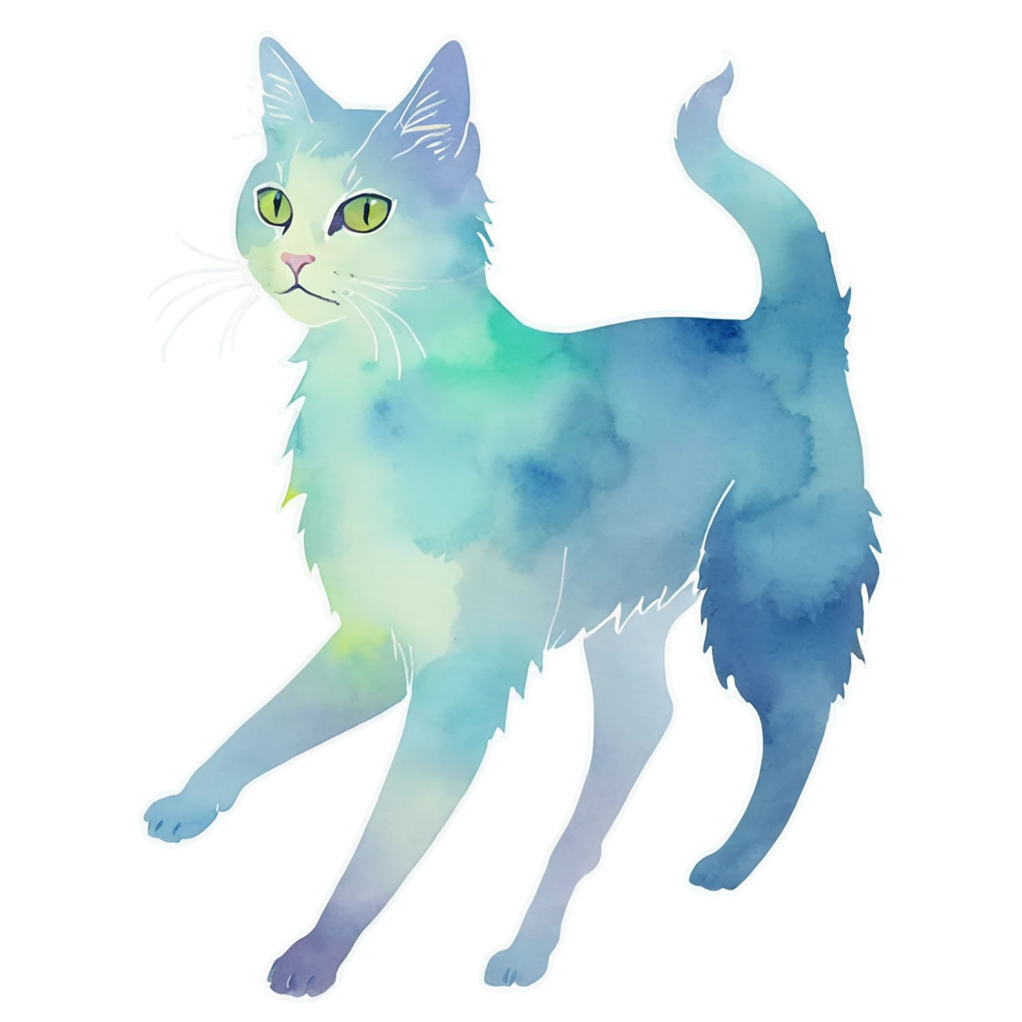 Cat watercolor sticker isolated on transparent background #14962