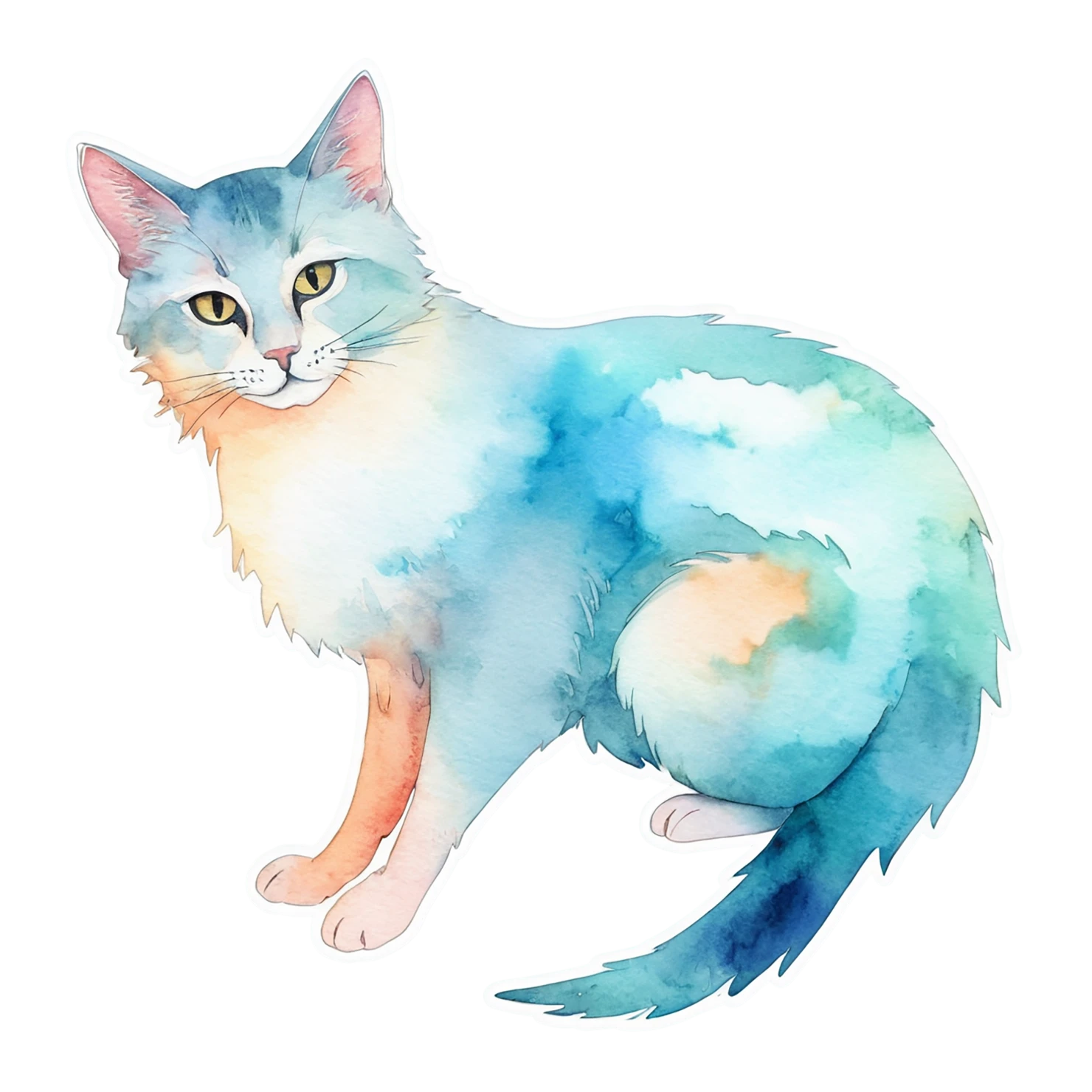 Cat watercolor sticker isolated on transparent background #14963