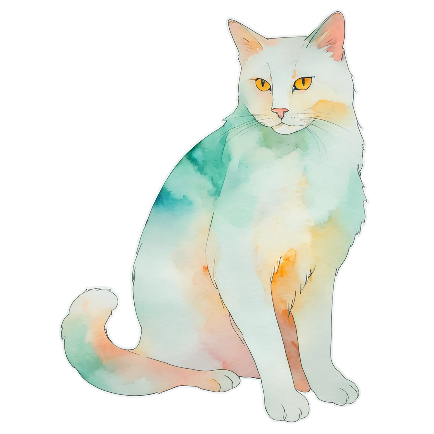 Cat watercolor sticker isolated on transparent background #14964
