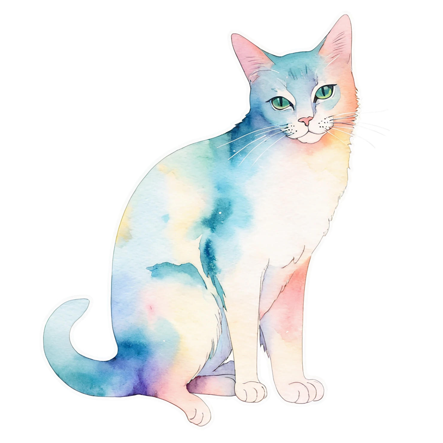 Cat watercolor sticker isolated on transparent background #14973