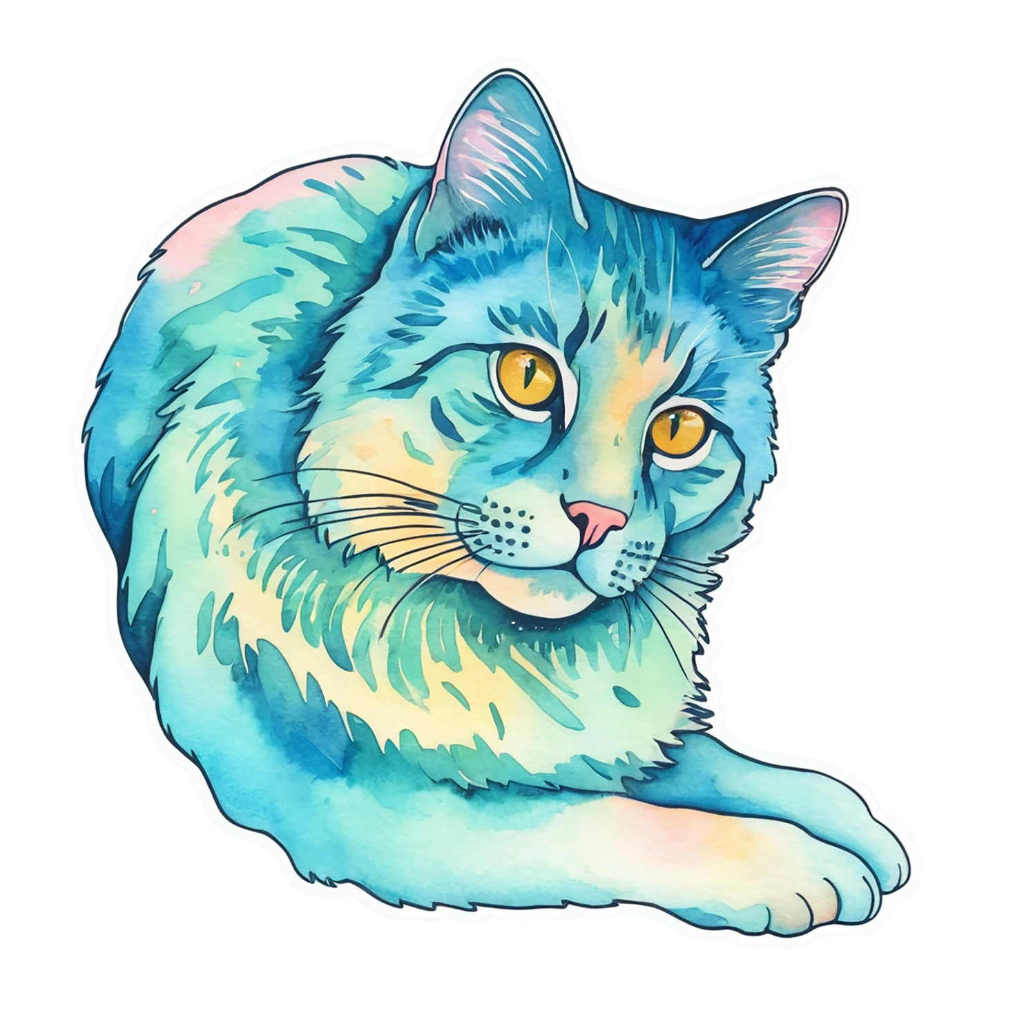 Cat watercolor sticker isolated on transparent background #14974