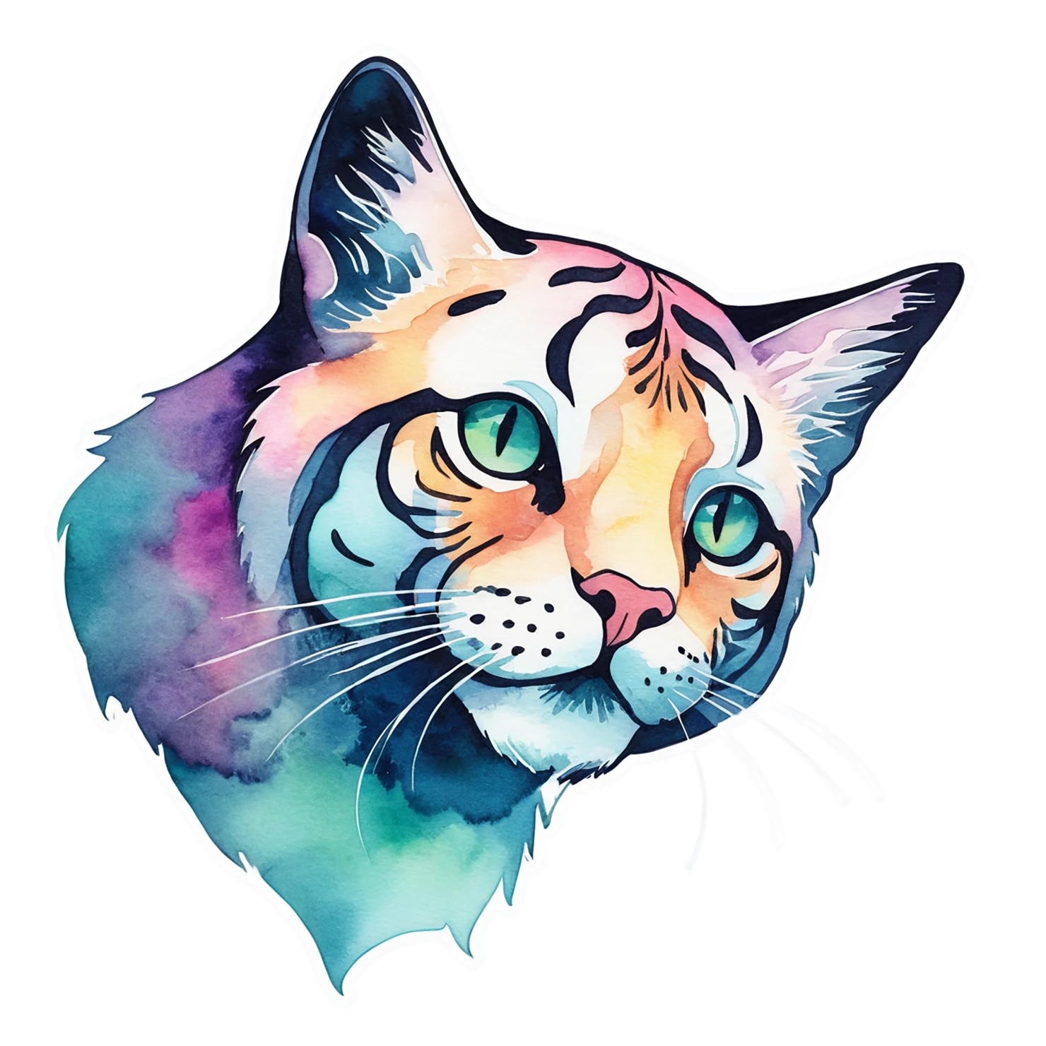 Cat watercolor sticker isolated on transparent background #14985