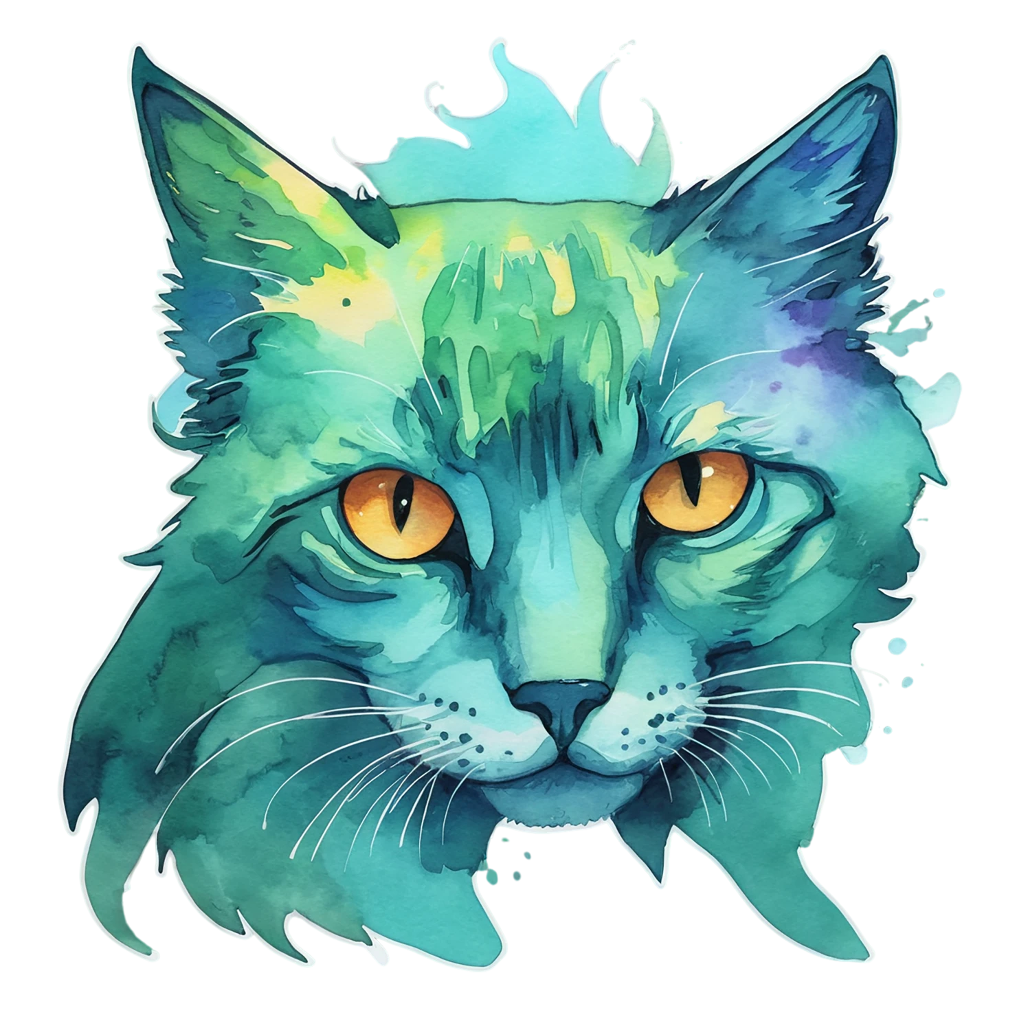 Cat watercolor sticker isolated on transparent background #14989