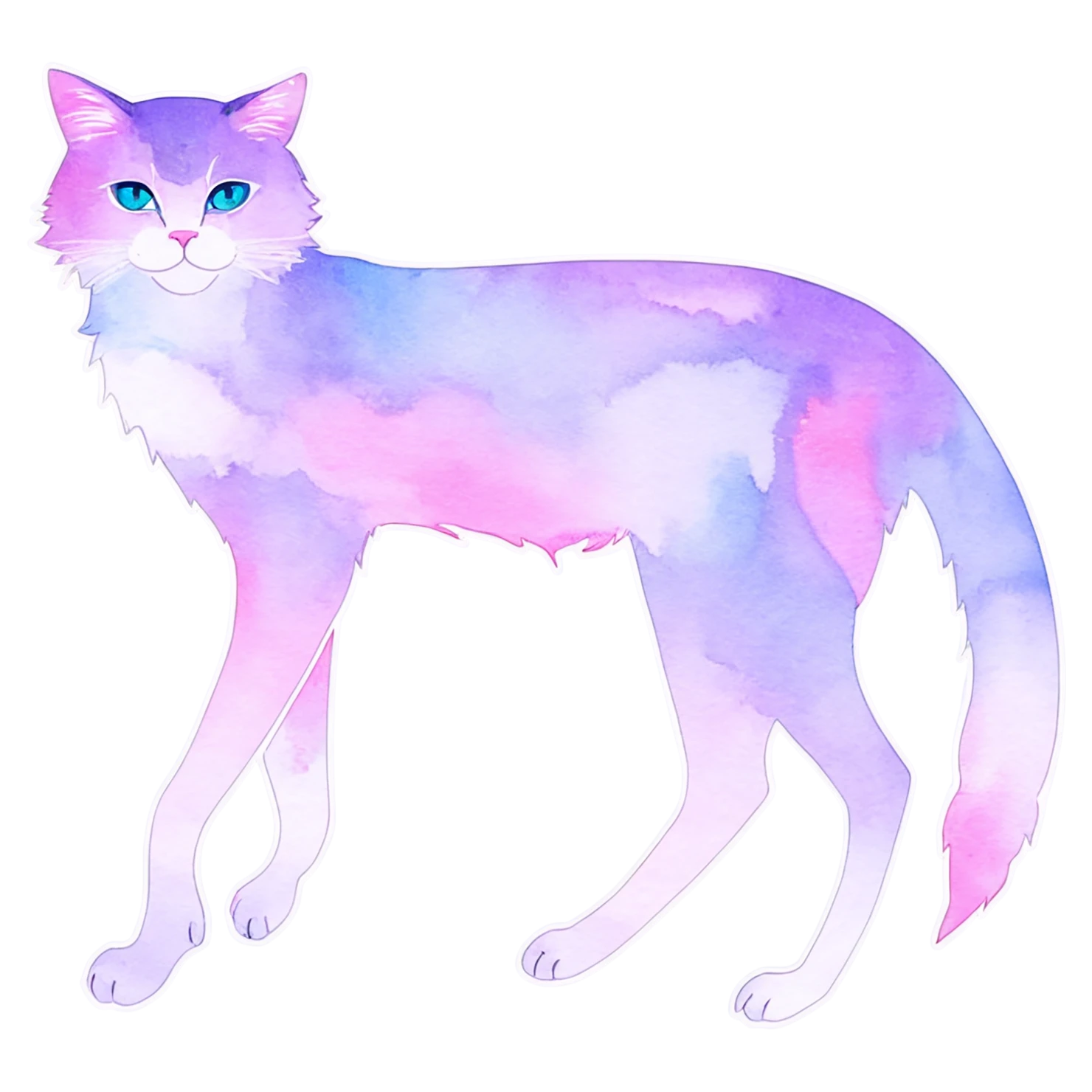 Cat watercolor sticker isolated on transparent background #15002