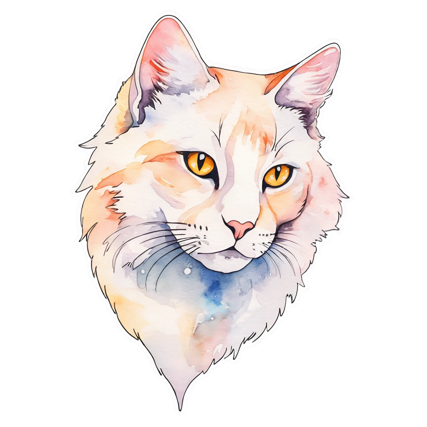 Cat watercolor sticker isolated on transparent background #15004
