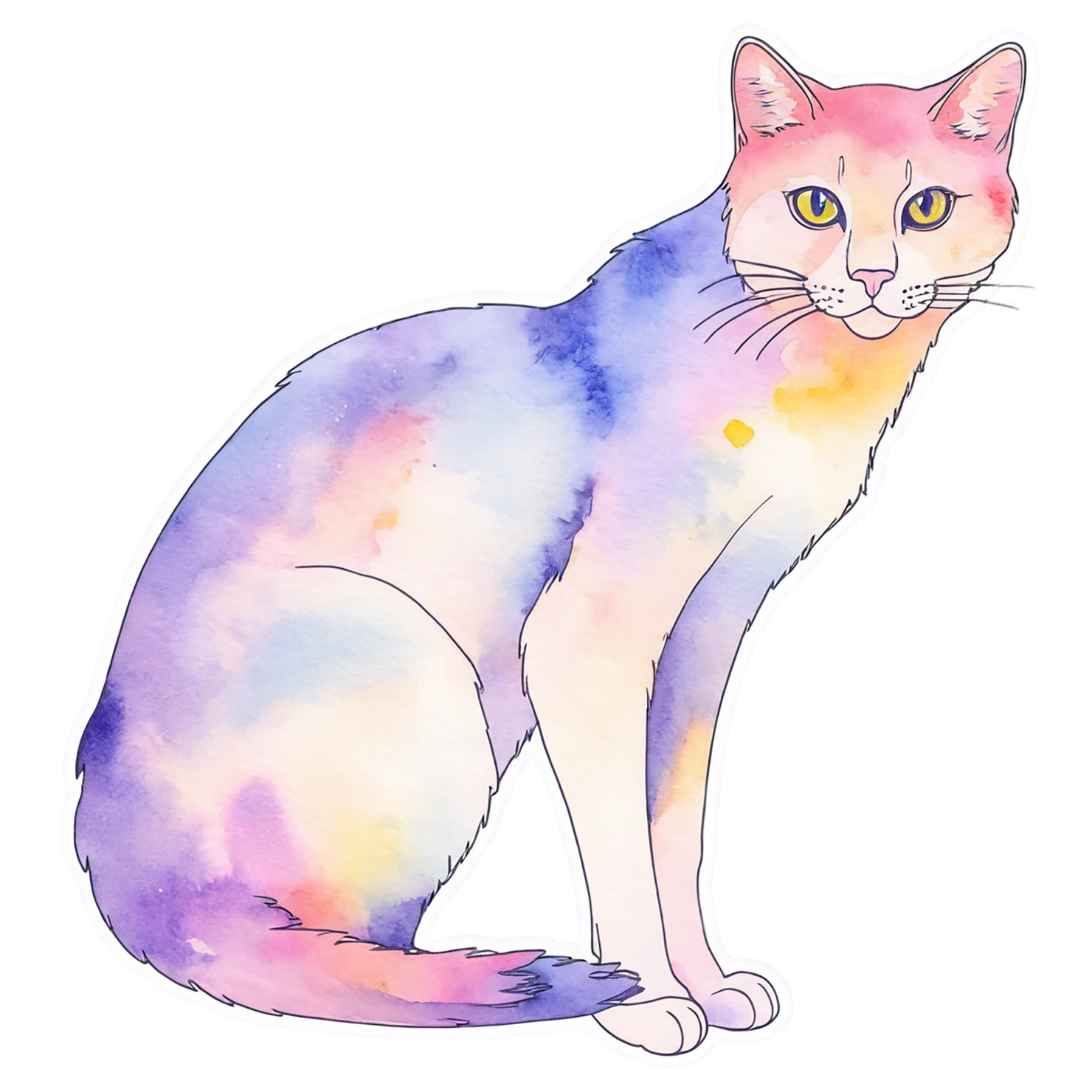Cat watercolor sticker isolated on transparent background #15005