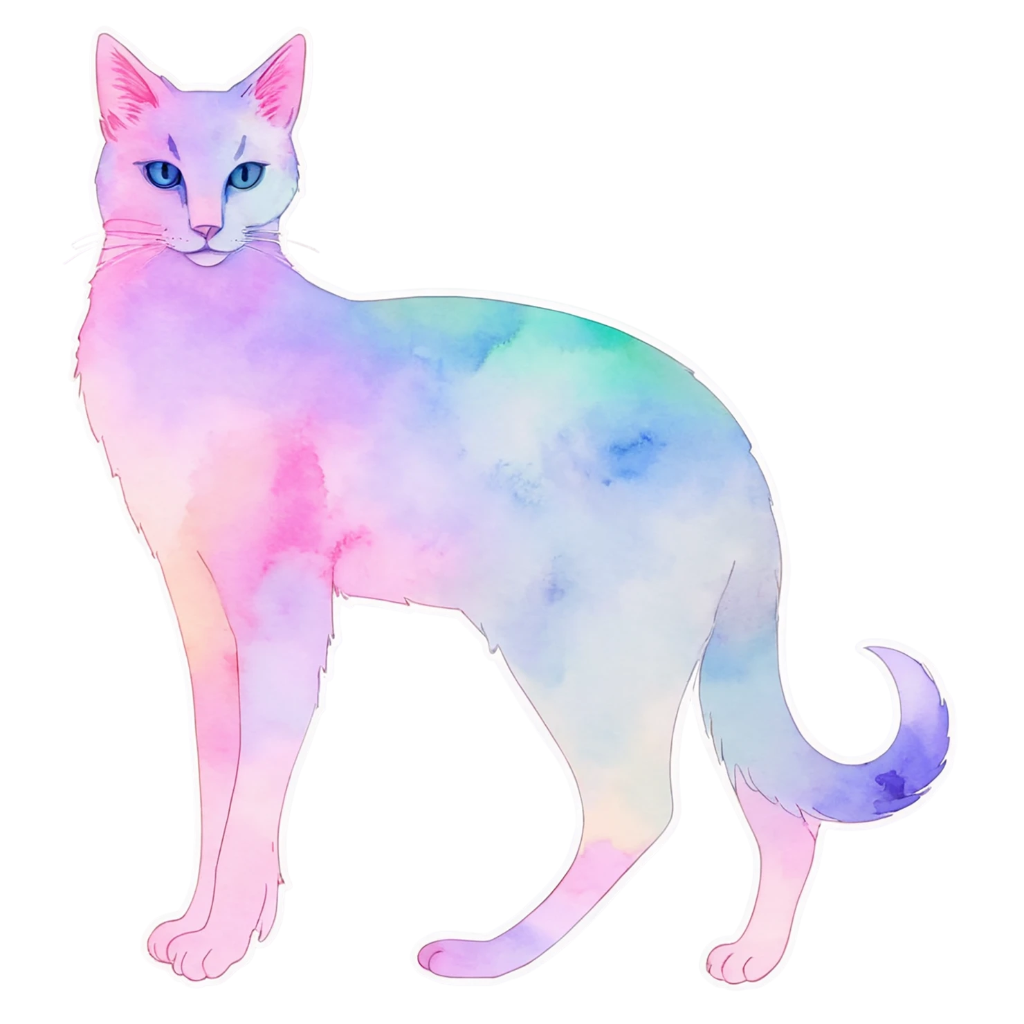 Cat watercolor sticker isolated on transparent background #15008