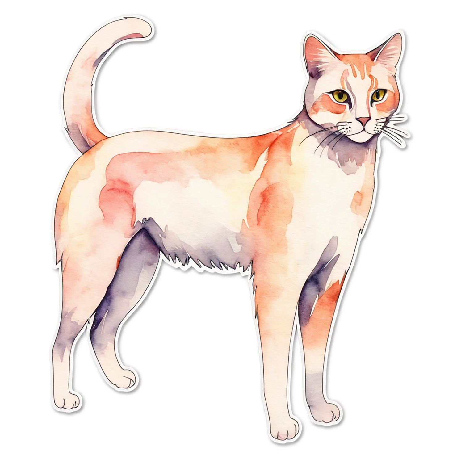 Cat watercolor sticker isolated on transparent background #15009