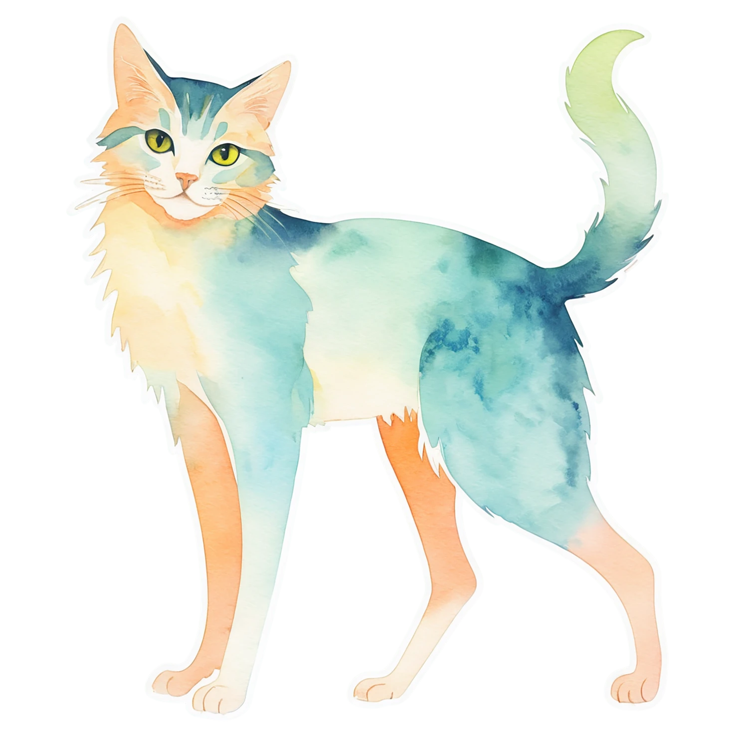 Cat watercolor sticker isolated on transparent background #15015