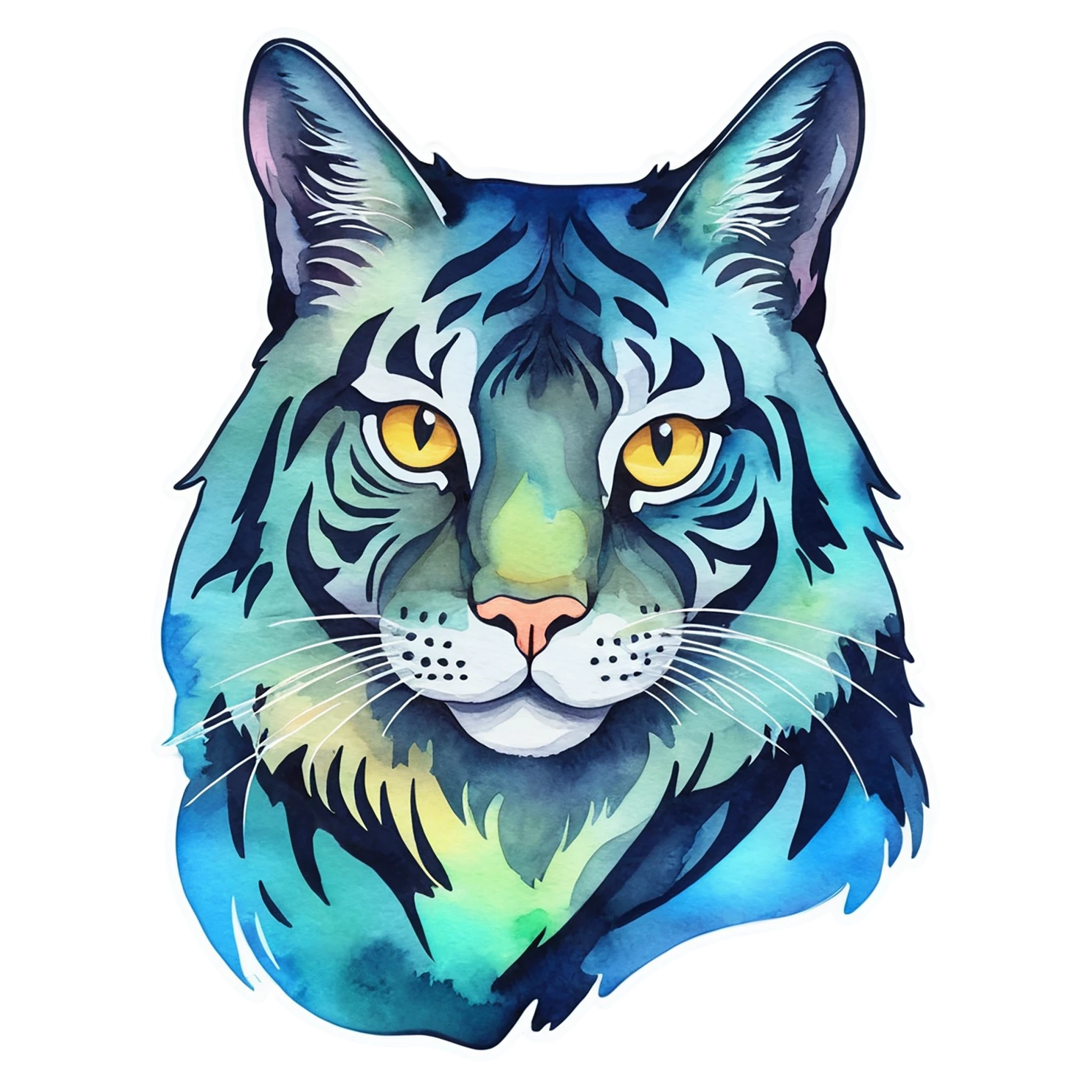 Cat watercolor sticker isolated on transparent background #15018