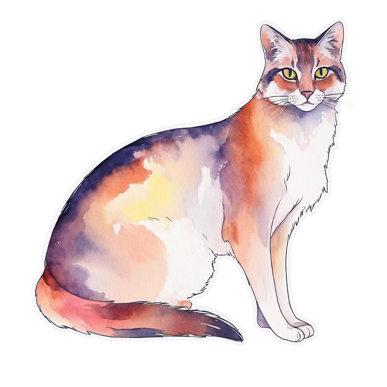 Cat watercolor sticker isolated on transparent background #15024