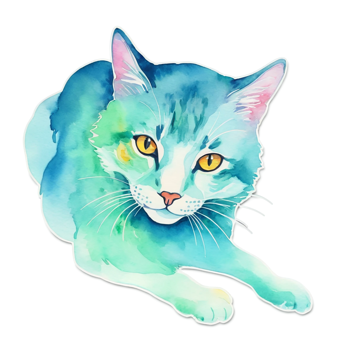 Cat watercolor sticker isolated on transparent background #15025
