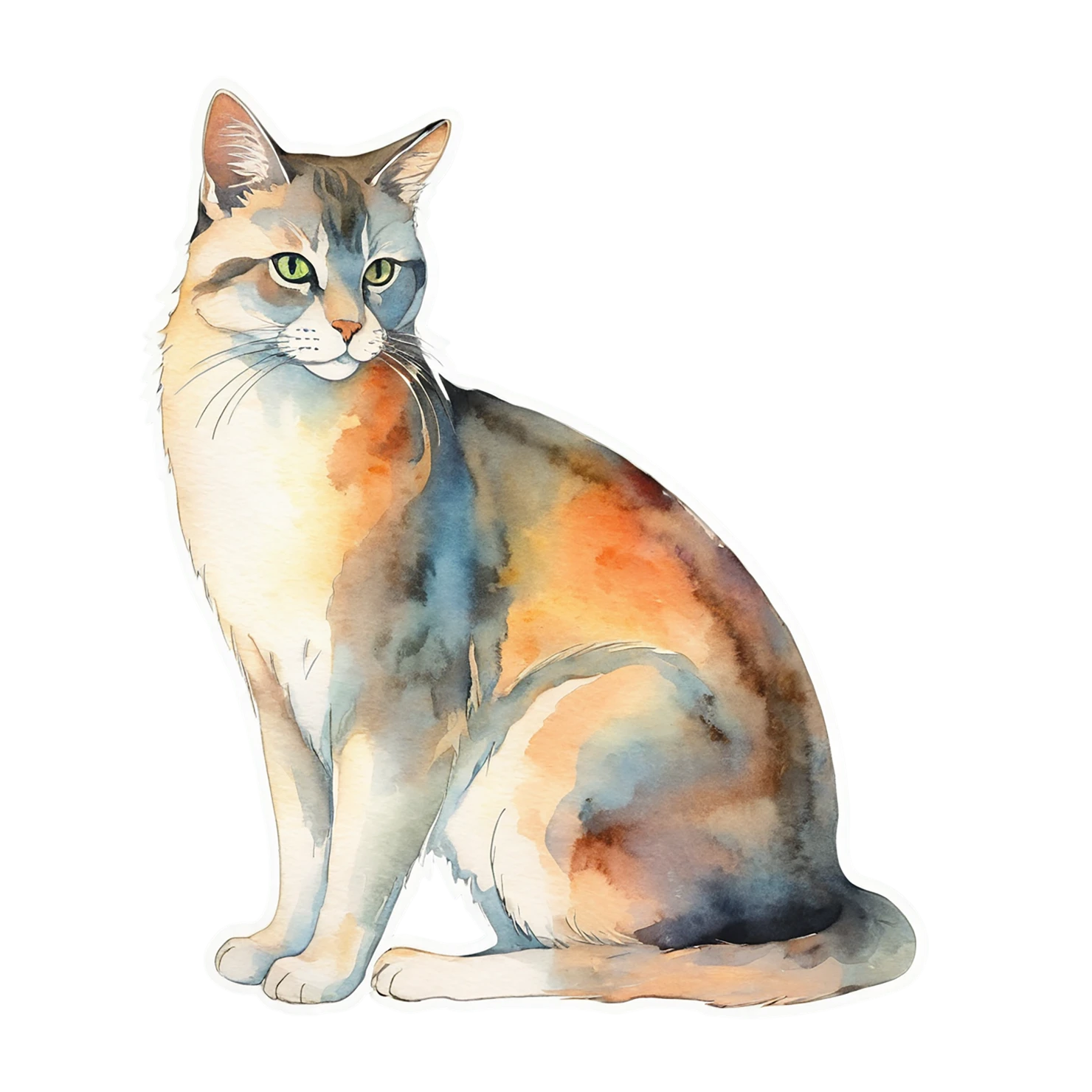 Cat watercolor sticker isolated on transparent background #15034