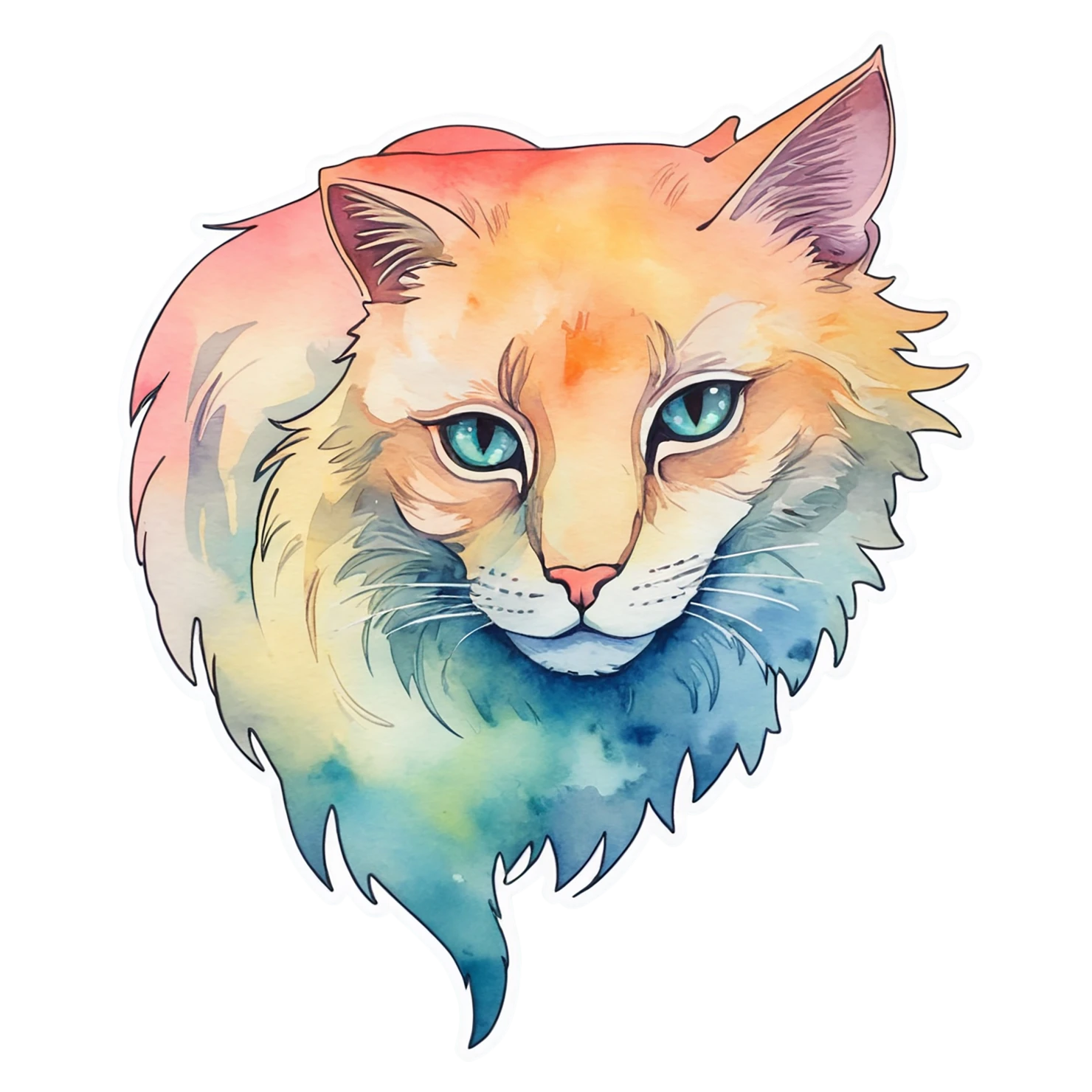 Cat watercolor sticker isolated on transparent background #15036