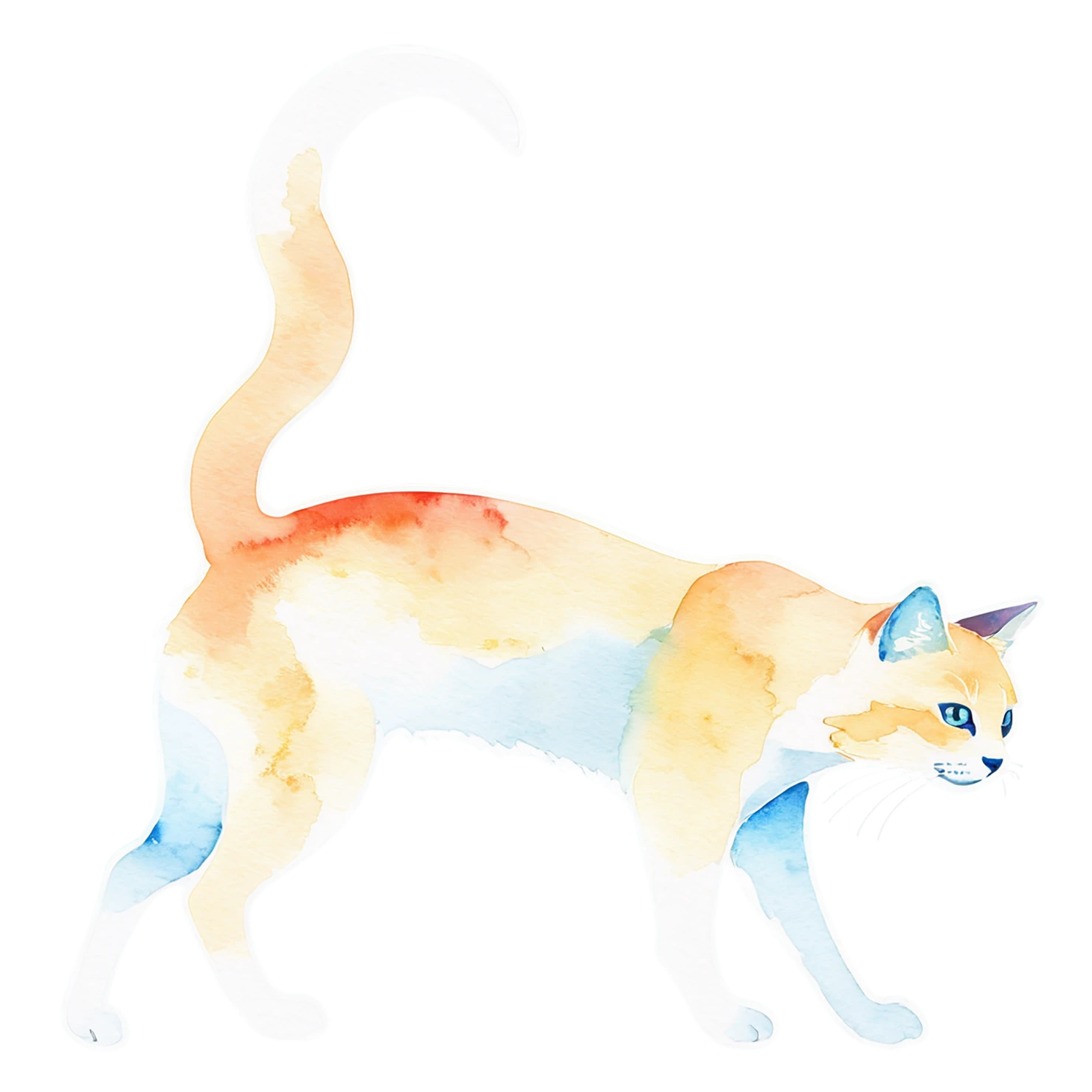 Cat watercolor sticker isolated on transparent background #15042