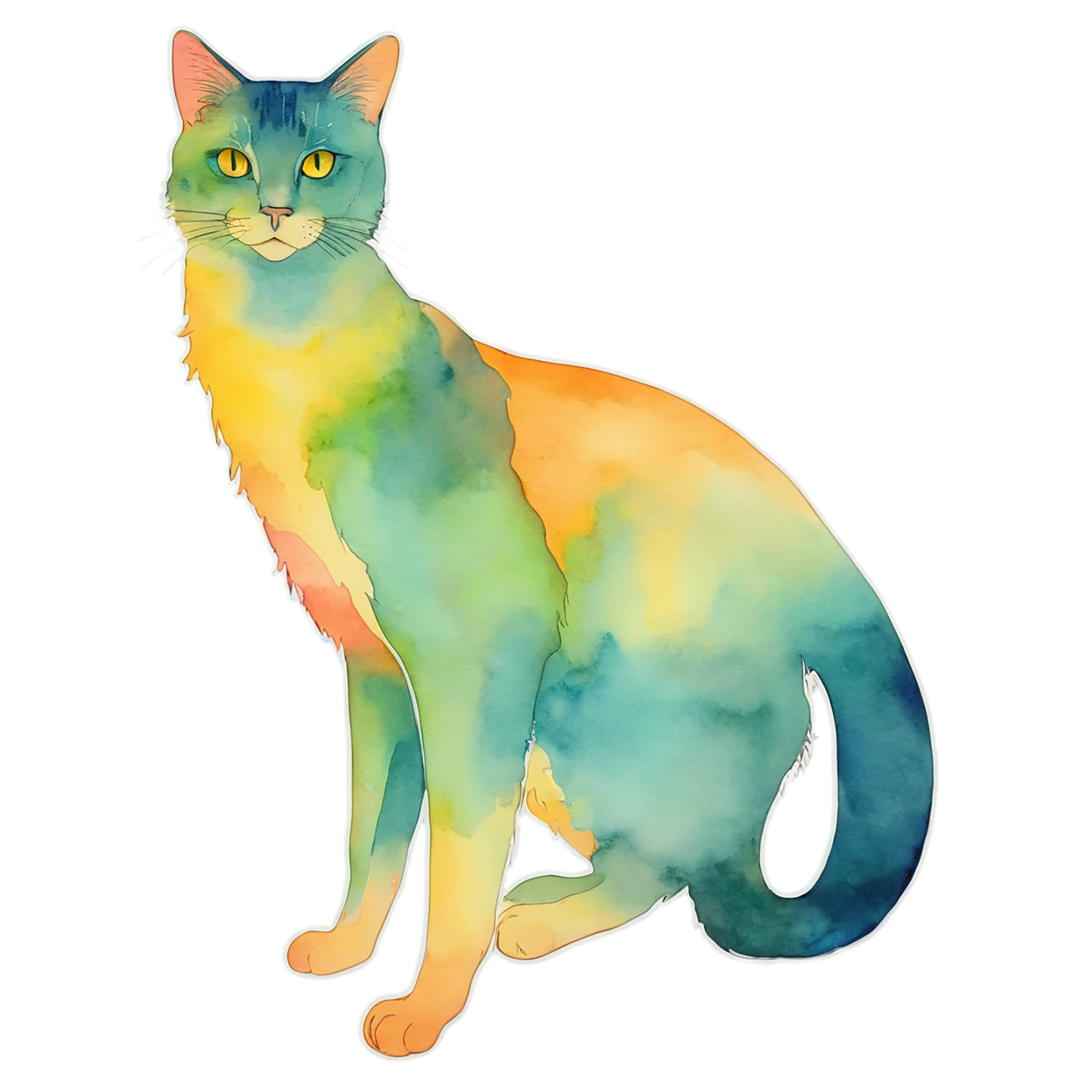 Cat watercolor sticker isolated on transparent background #15044