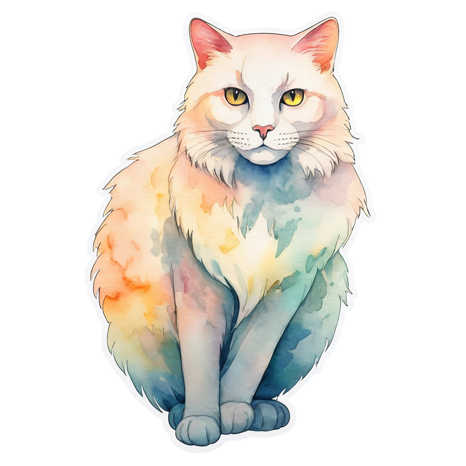 Cat watercolor sticker isolated on transparent background #15051