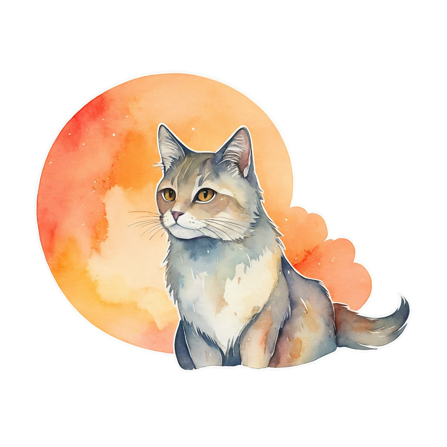 Cat watercolor sticker isolated on transparent background #15052