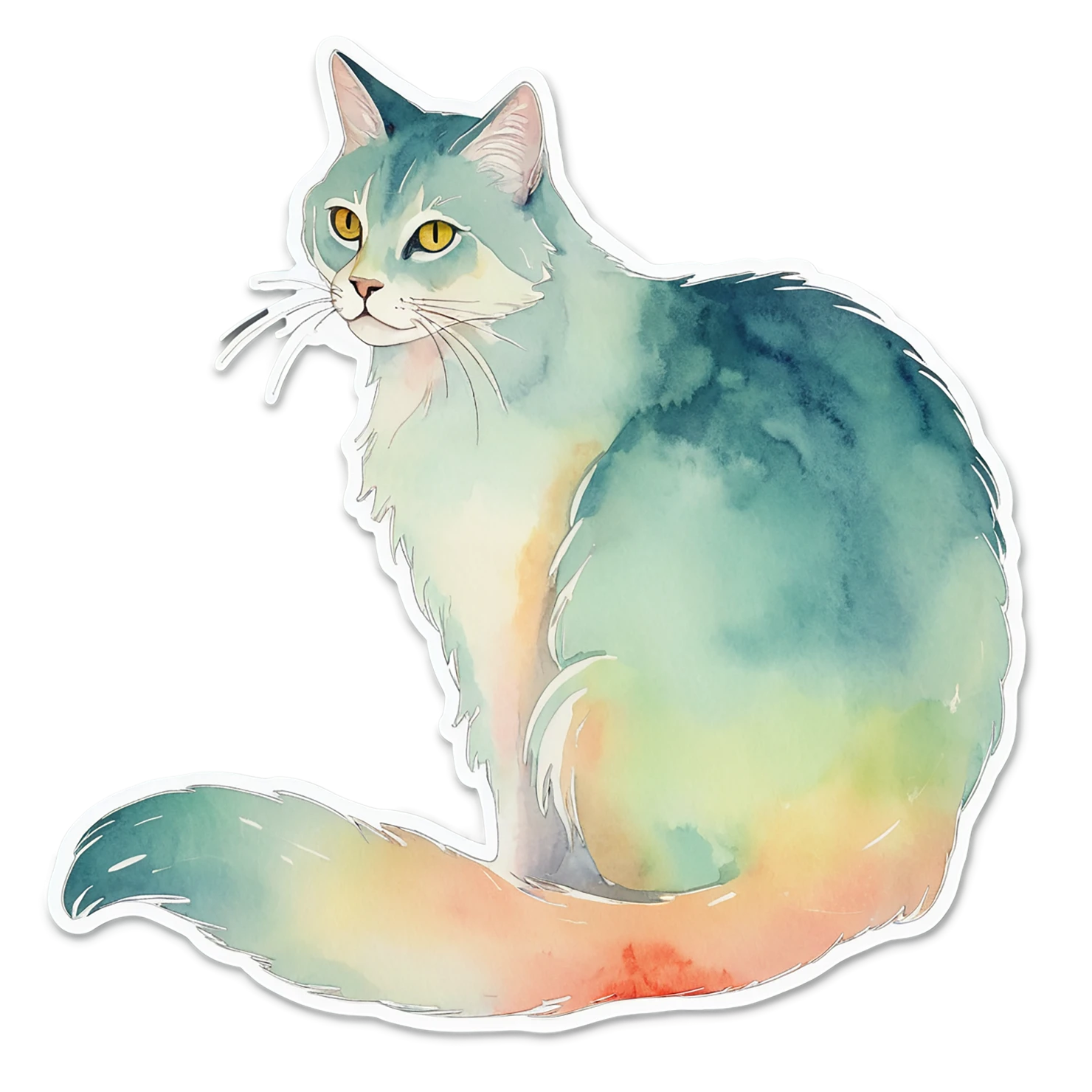 Cat watercolor sticker isolated on transparent background #15055