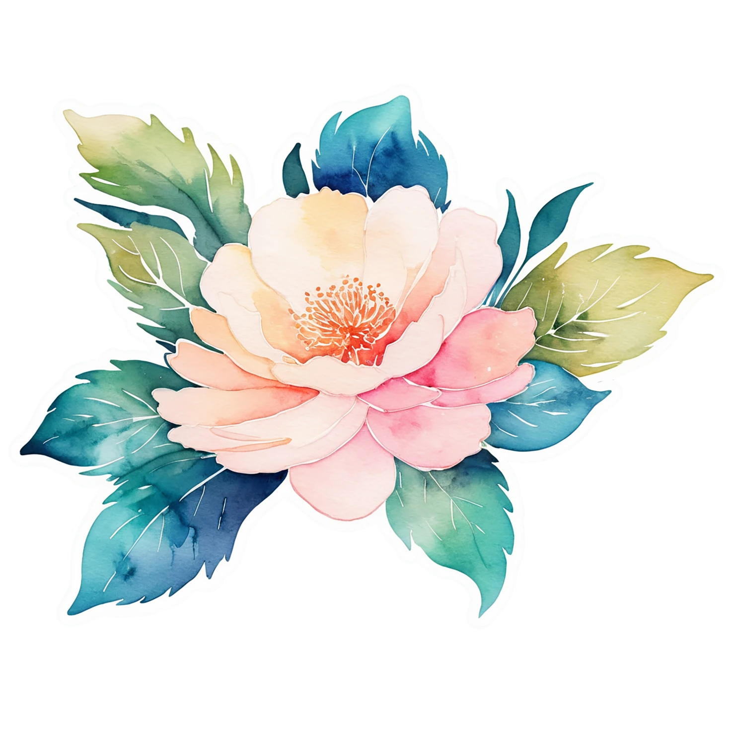 Floral watercolor sticker isolated on transparent background #16099