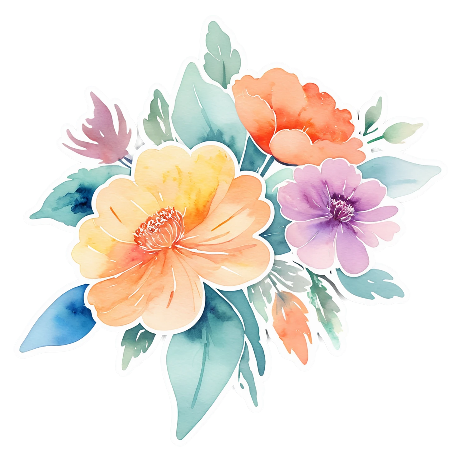 Floral watercolor sticker isolated on transparent background #16100