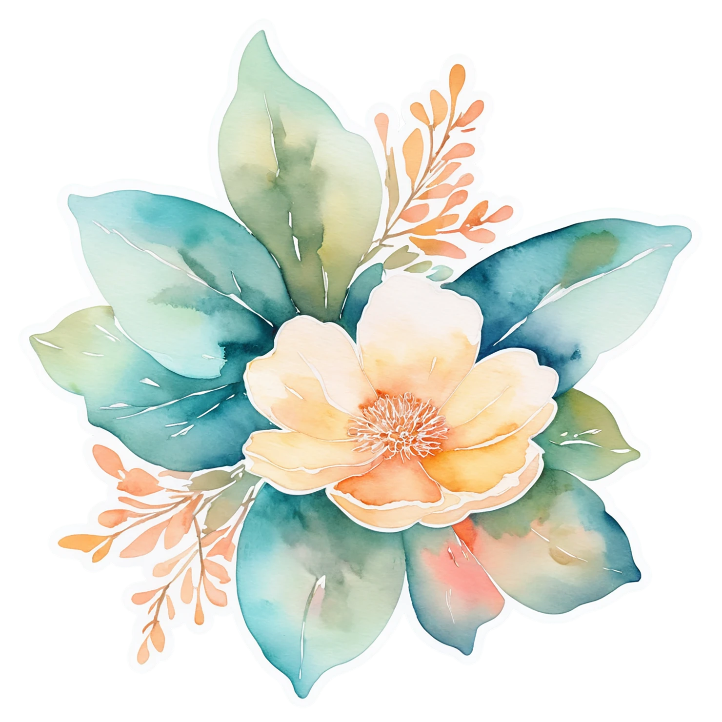 Floral watercolor sticker isolated on transparent background #16106