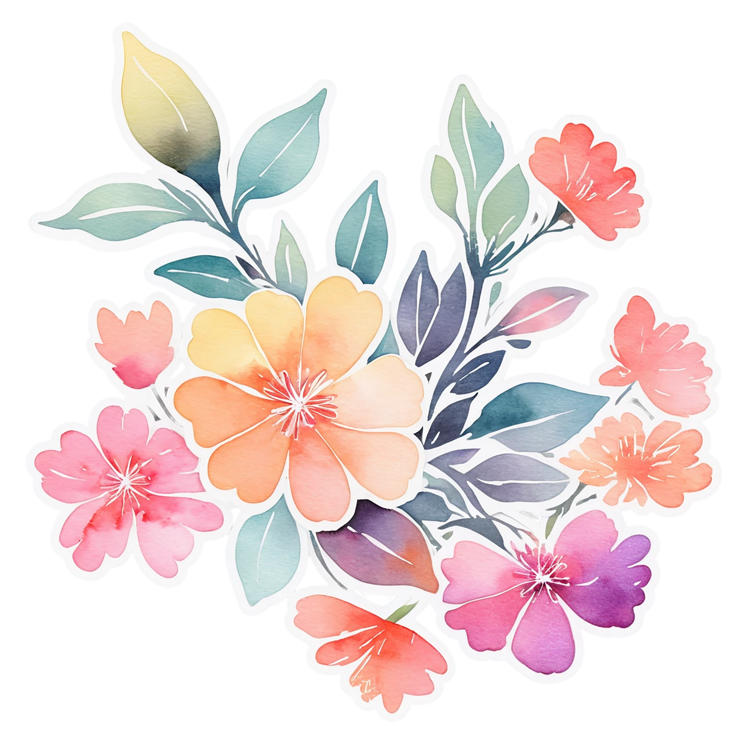 Floral watercolor sticker isolated on transparent background #16107