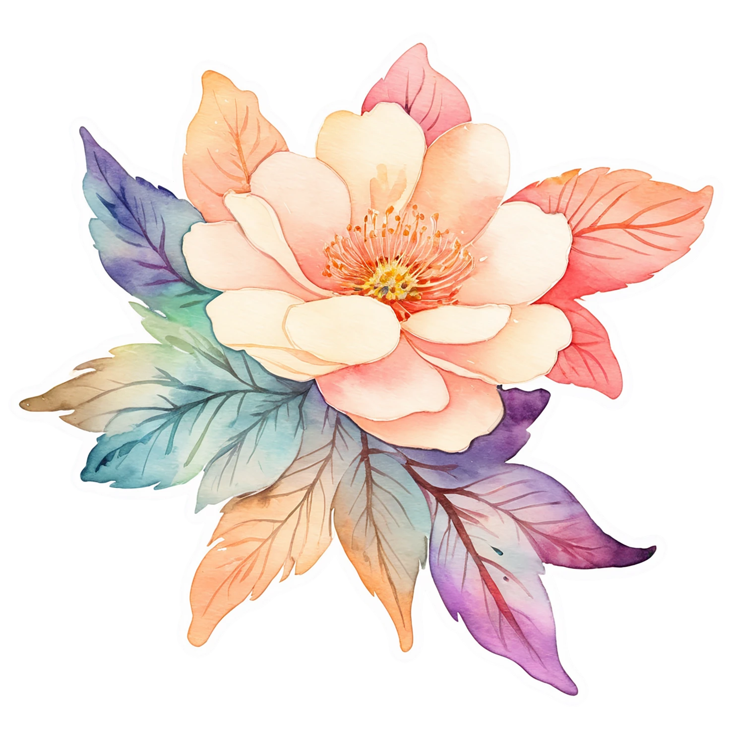 Floral watercolor sticker isolated on transparent background #16114