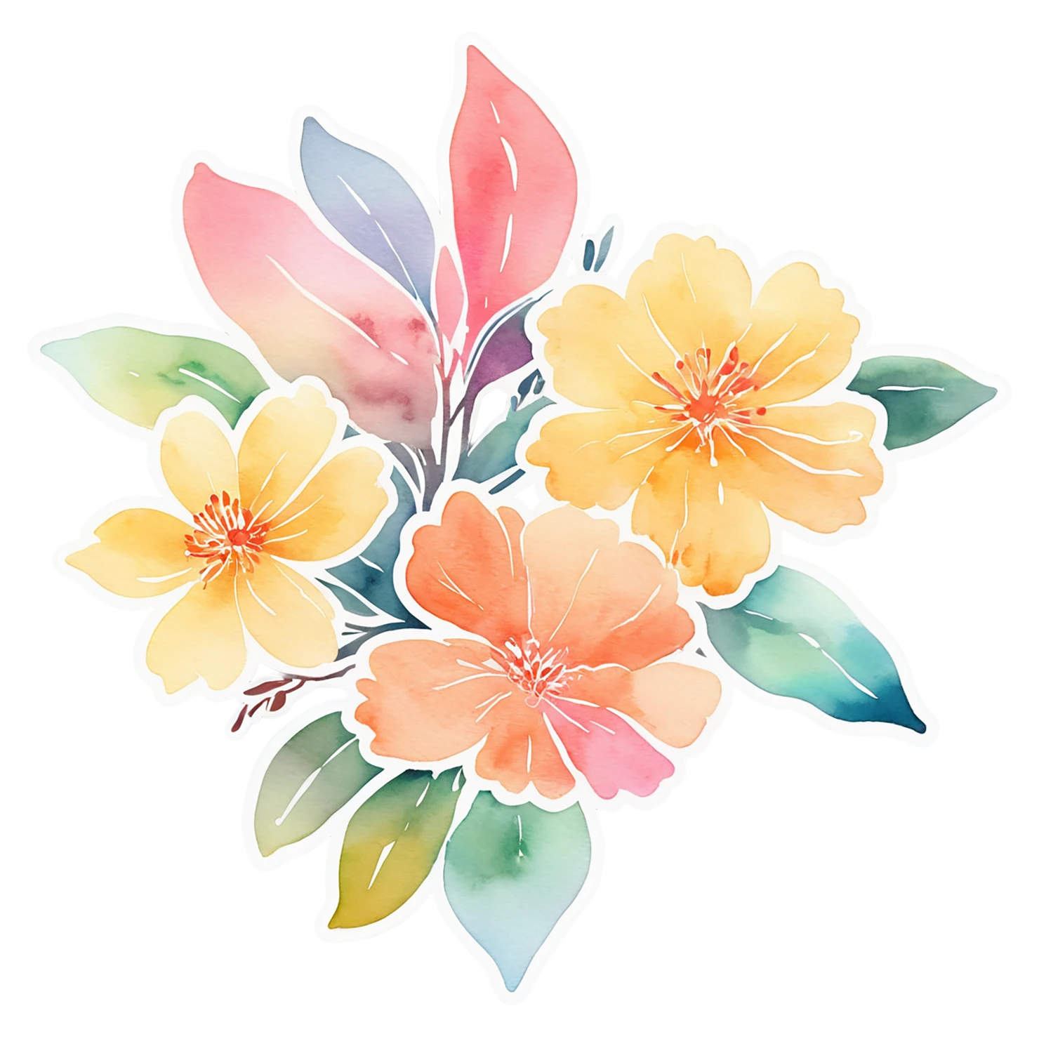Floral watercolor sticker isolated on transparent background #16121